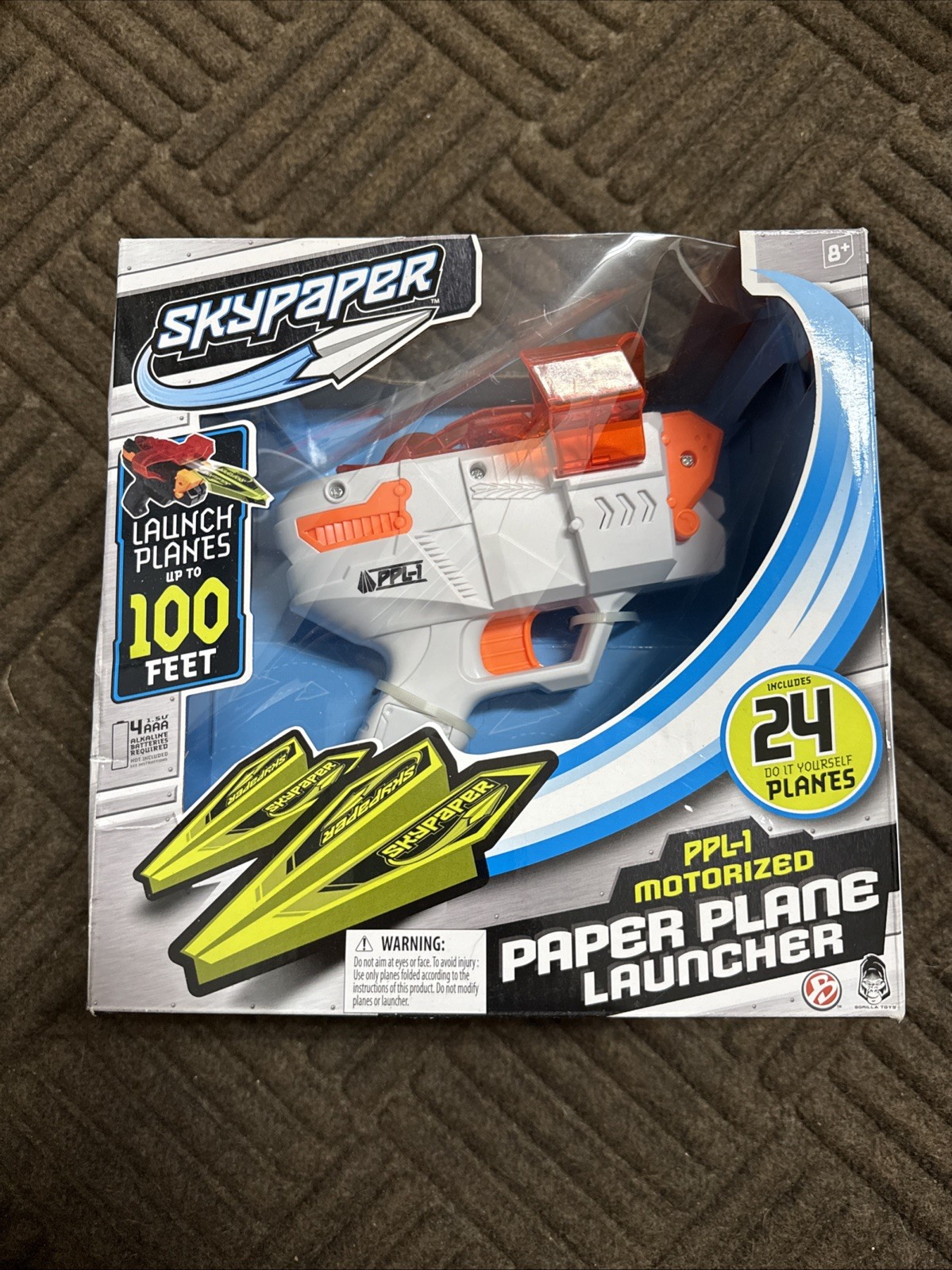 SkyPaper PPL-1 Motorized Paper Plane Launcher (Up To 100ft) w/ 24 DIY Planes NEW