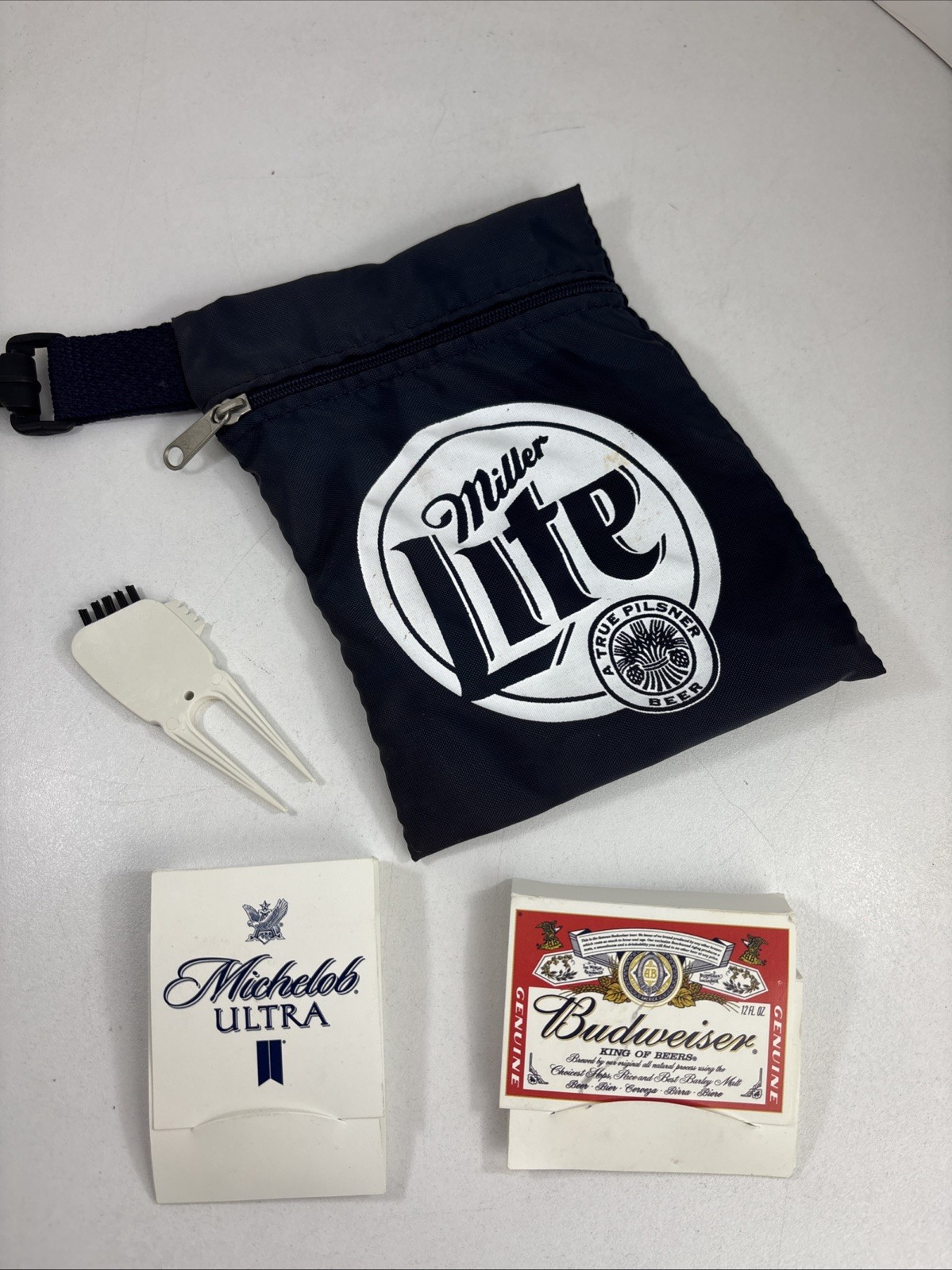 Miller Lite, Budweiser and Michelob Promo Golf Tees, Markers, Divet Tool, TeeBag