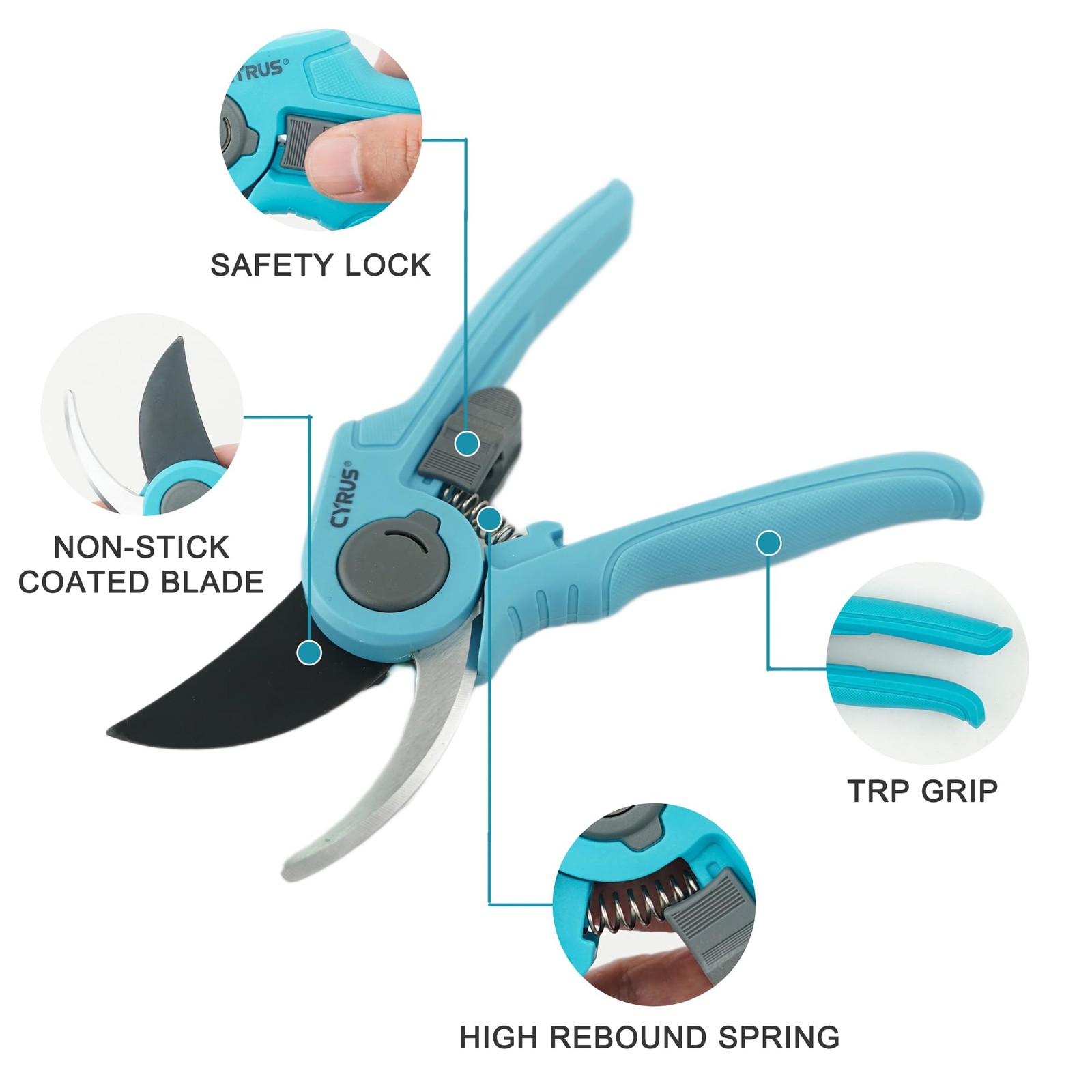 CYRUS 8 Inch Pruning Shears, Professional Garden Shears with 30*25*3cm, Blue