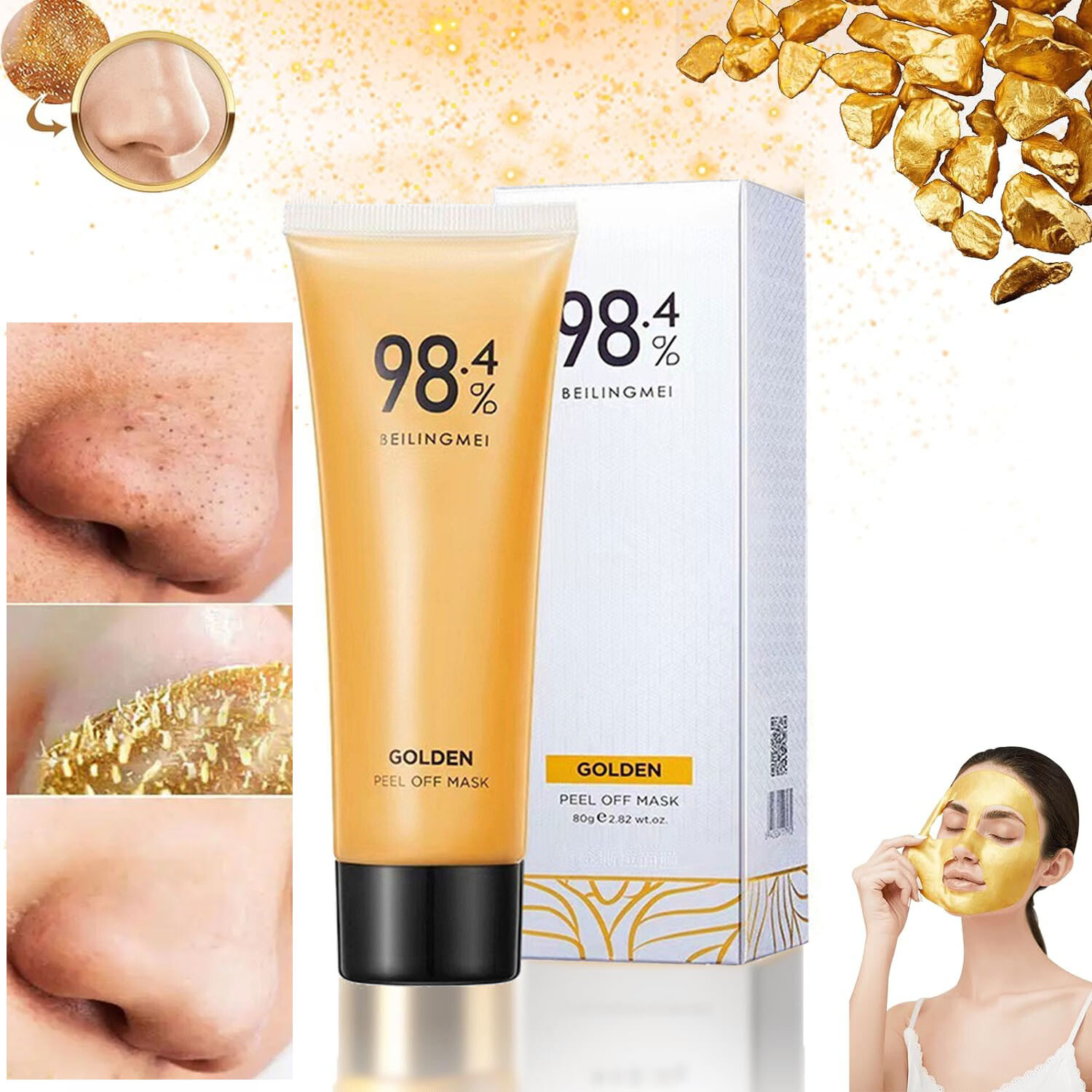 Gold Foil Peel-Off Mask - 98% Beilingmei Gold Face Mask, for Wrinkles - USA
