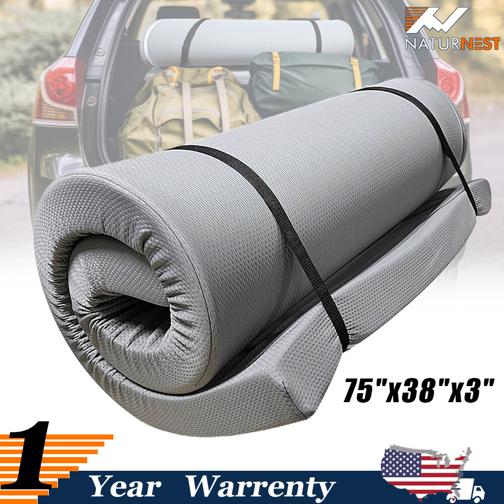 75"x38"x3" Portable Memory Foam Camping Mattress w/ Water-Resistant Zipper Cover