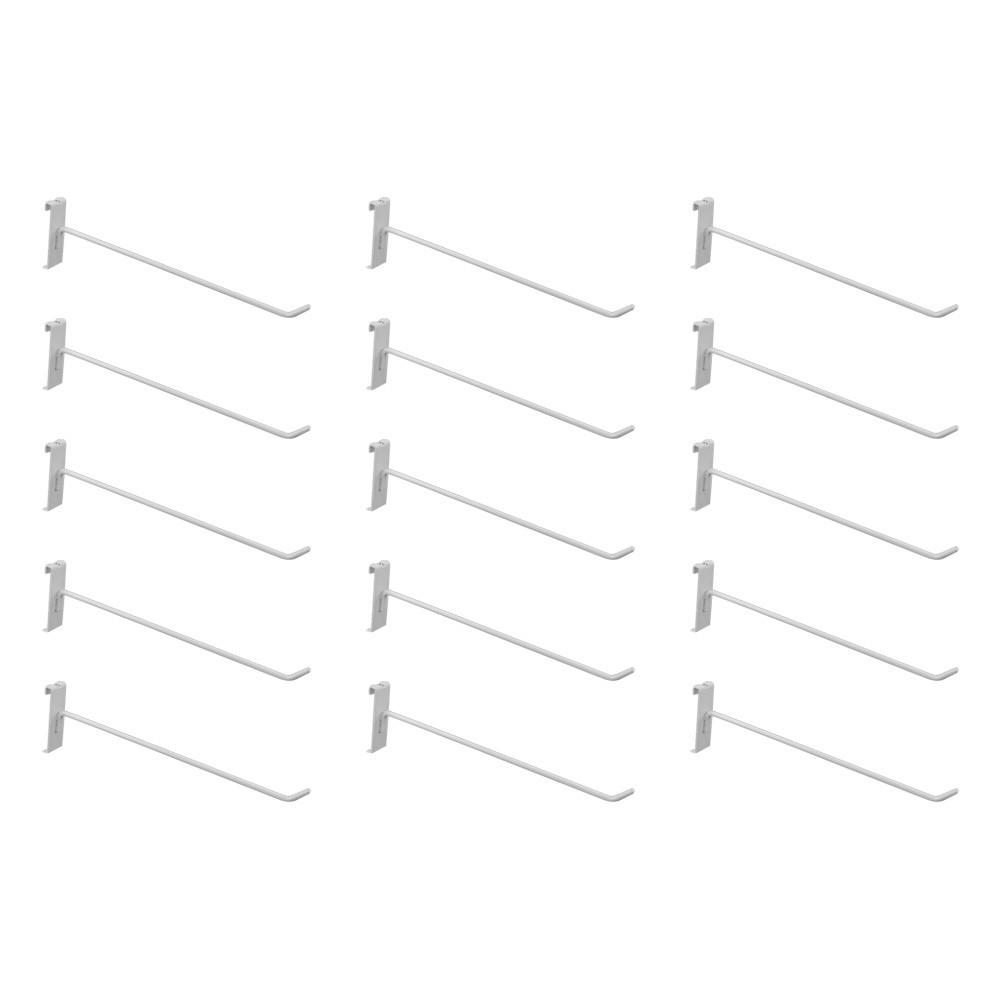 15 PC 12" Gloss White Long Grid Wall Metal Hooks Display Gridwall Panels