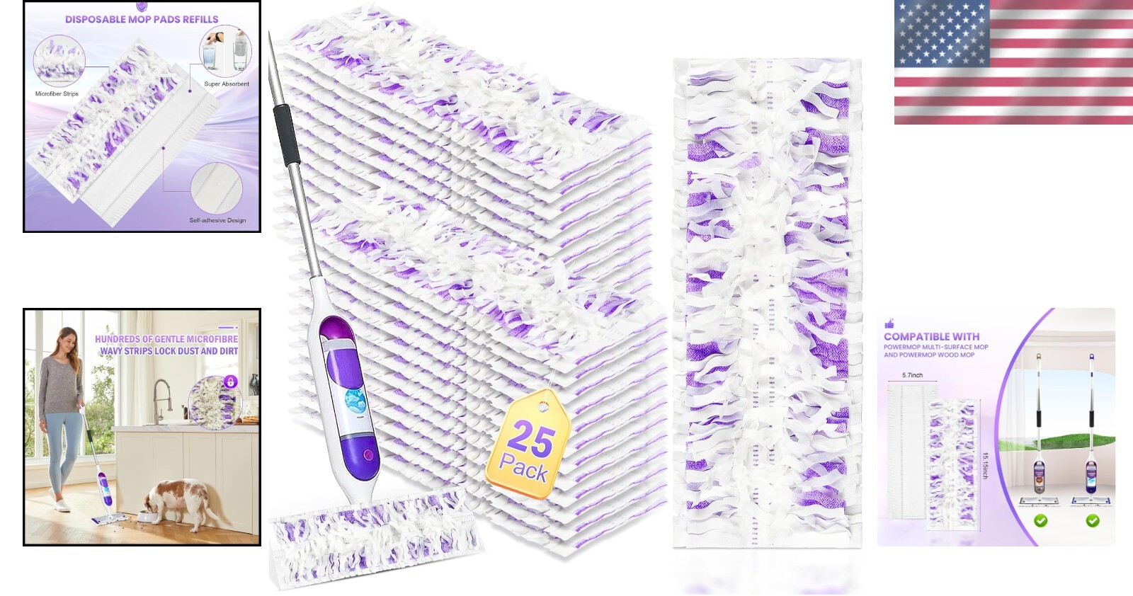 PowerMop Pad Refills - 25 Disposable Cleansing Pads for Multi-Surface Perfection