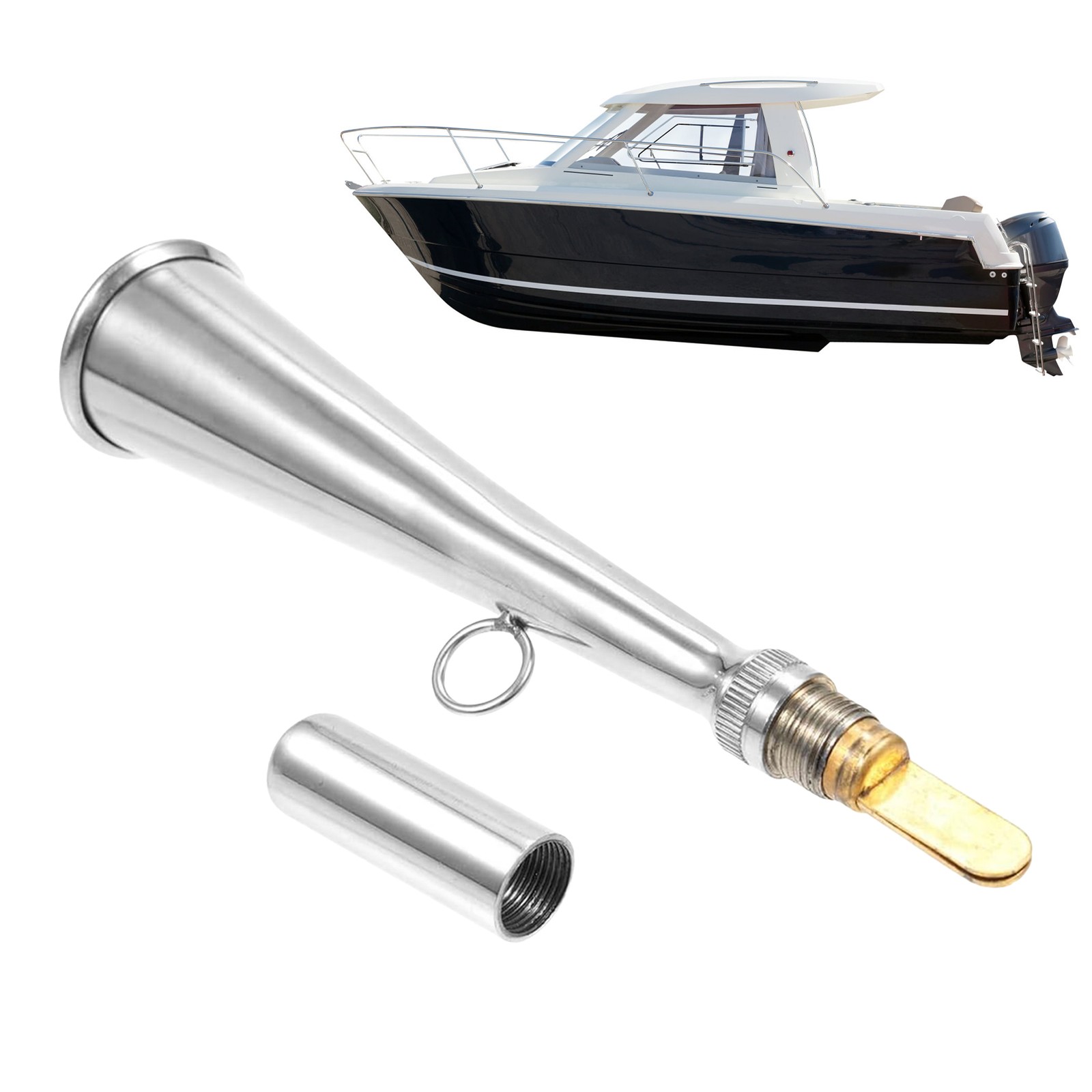 Handheld Air Horn, Stainless Steel Fog Horn Boat Foghorn w Mouthpiece For Yacht