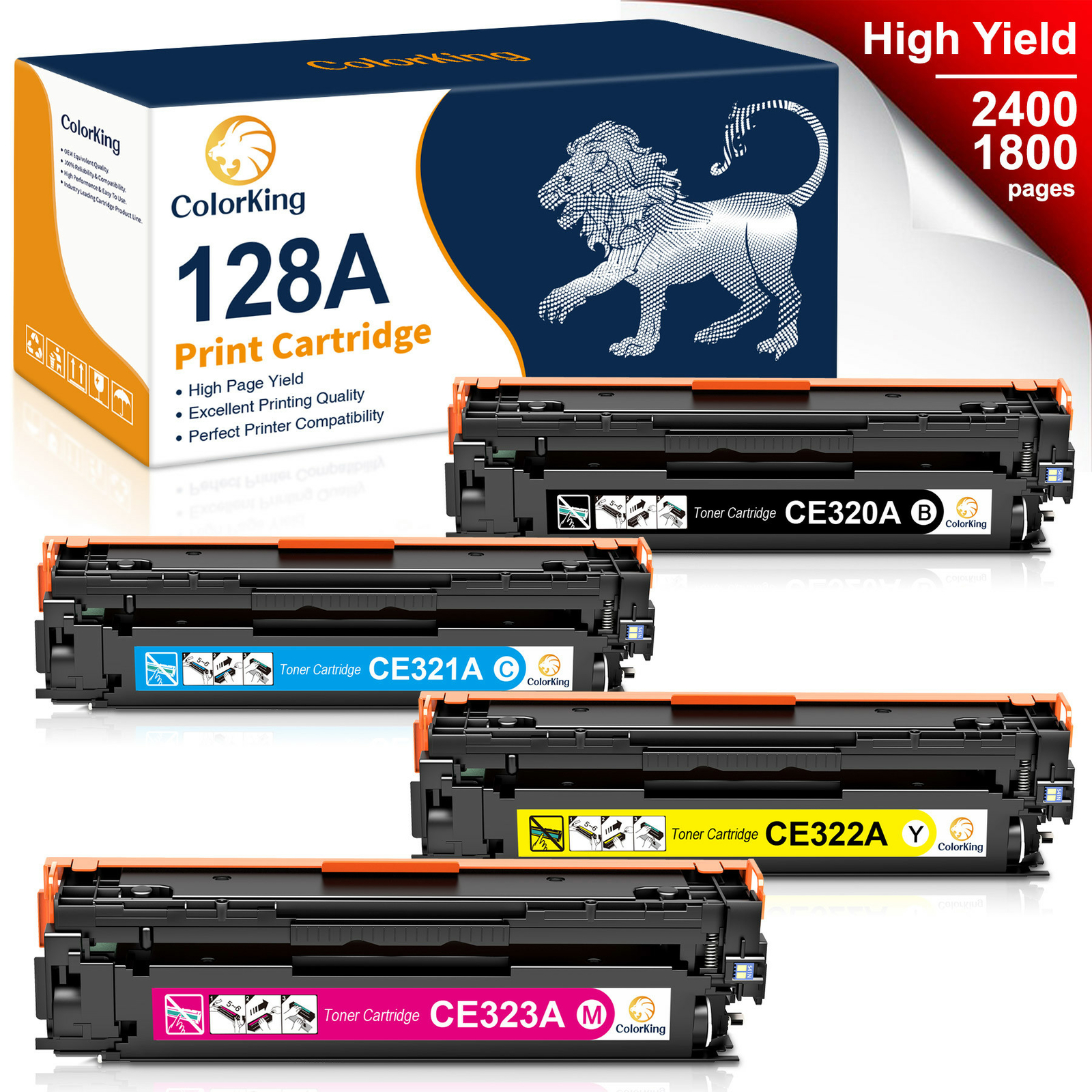 Set of 4 PK CE320A 128A Black Color Toner For HP LaserJet Pro CM1415FNW CP1525NW