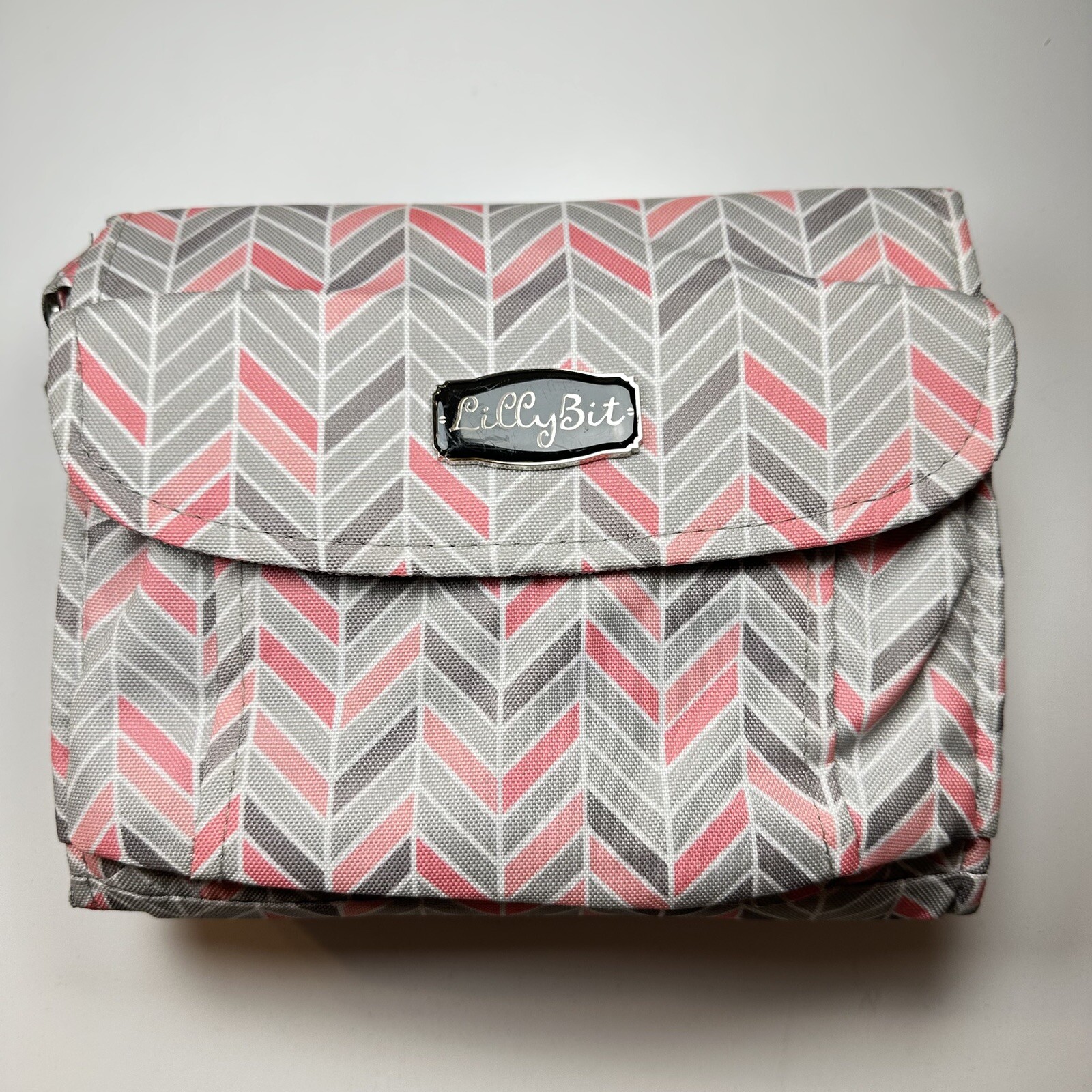 LillyBit Pink Gray Chevron Convertible Adjustable Strap Travel Clutch NWOT