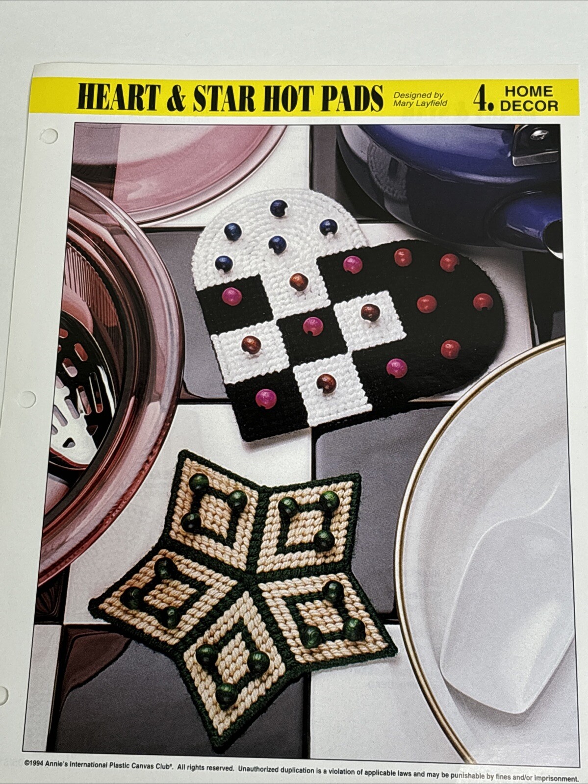 Heart & Star Hot Pads 2 Designs Annie's Attic Plastic Canvas Pattern Page