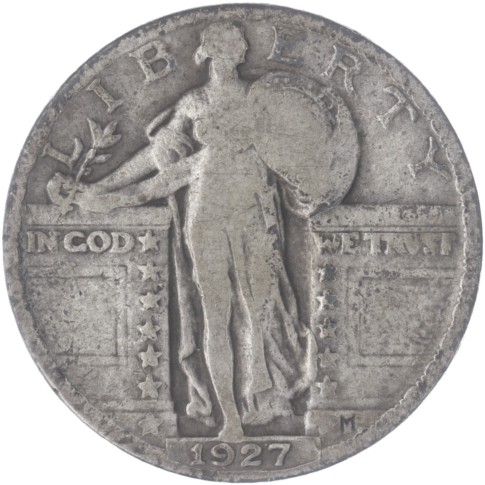 1927 (P) Standing Liberty Quarter 90% Silver Very Good VG See Pics N778