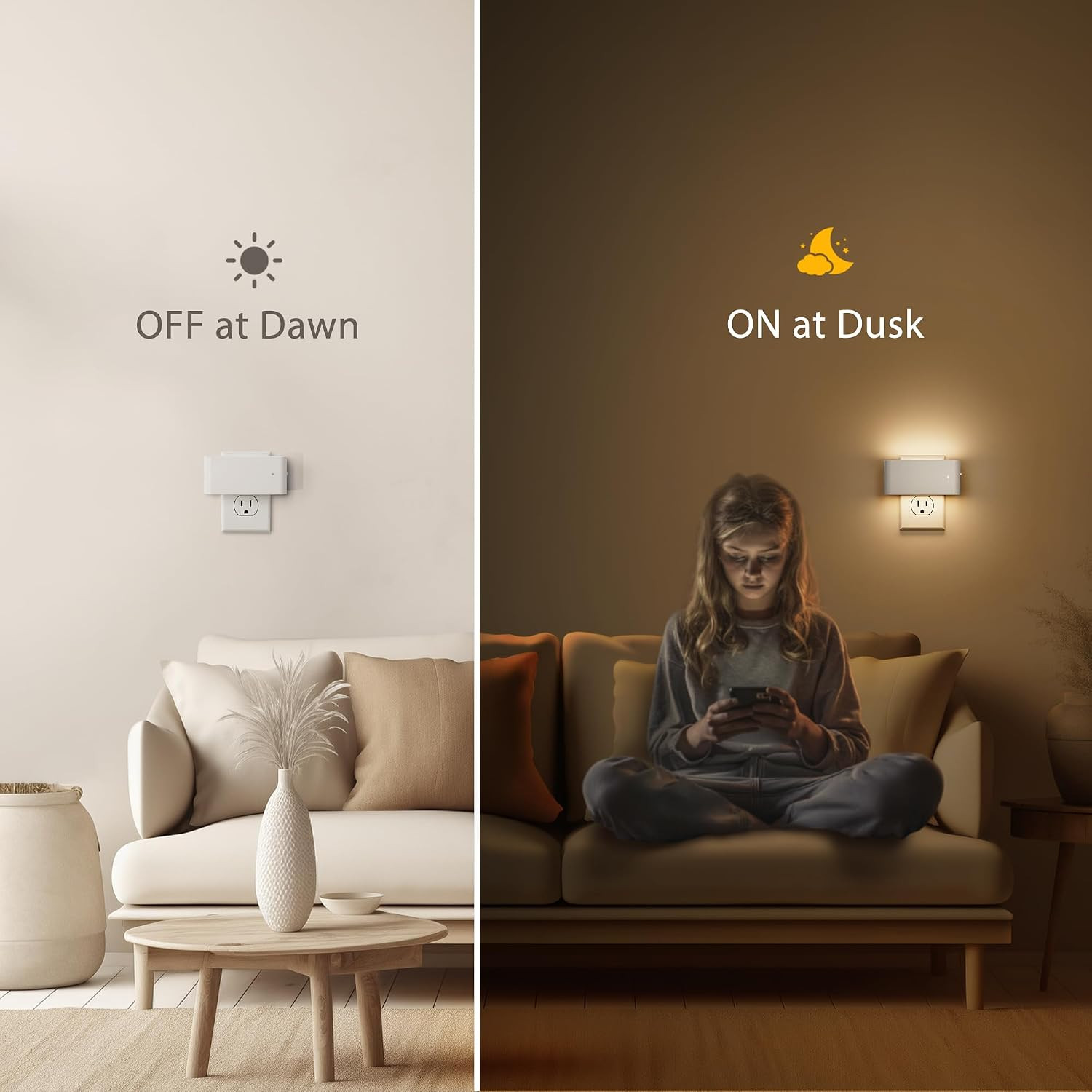 Night Lights Plug into Wall,Dusk to Dawn Sensor,3000K,White | Dimmable LED Night