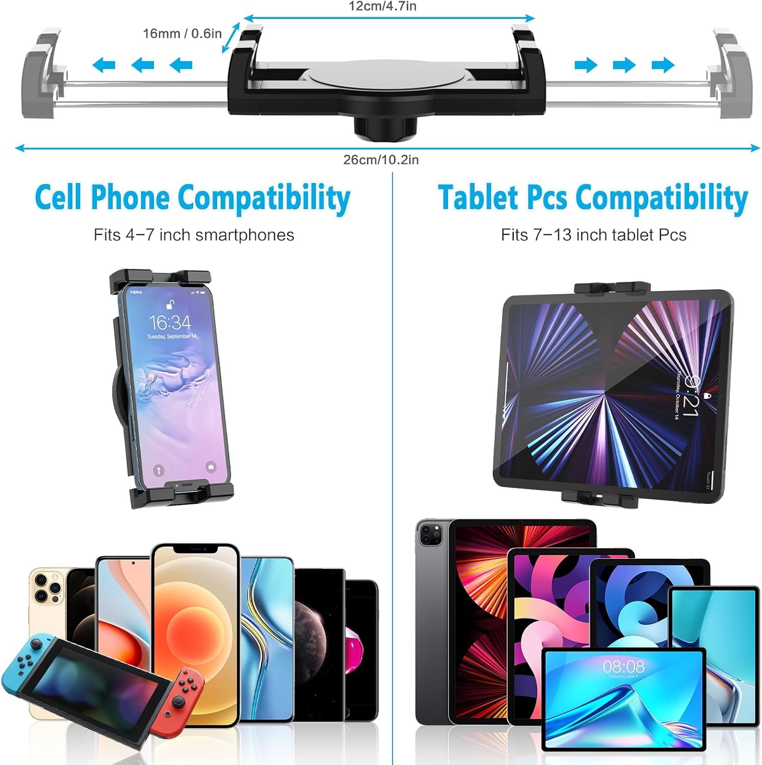 CD Tablet Holder Height Adjustable CD Slot Tablet Mount for Car Telescopic Arm