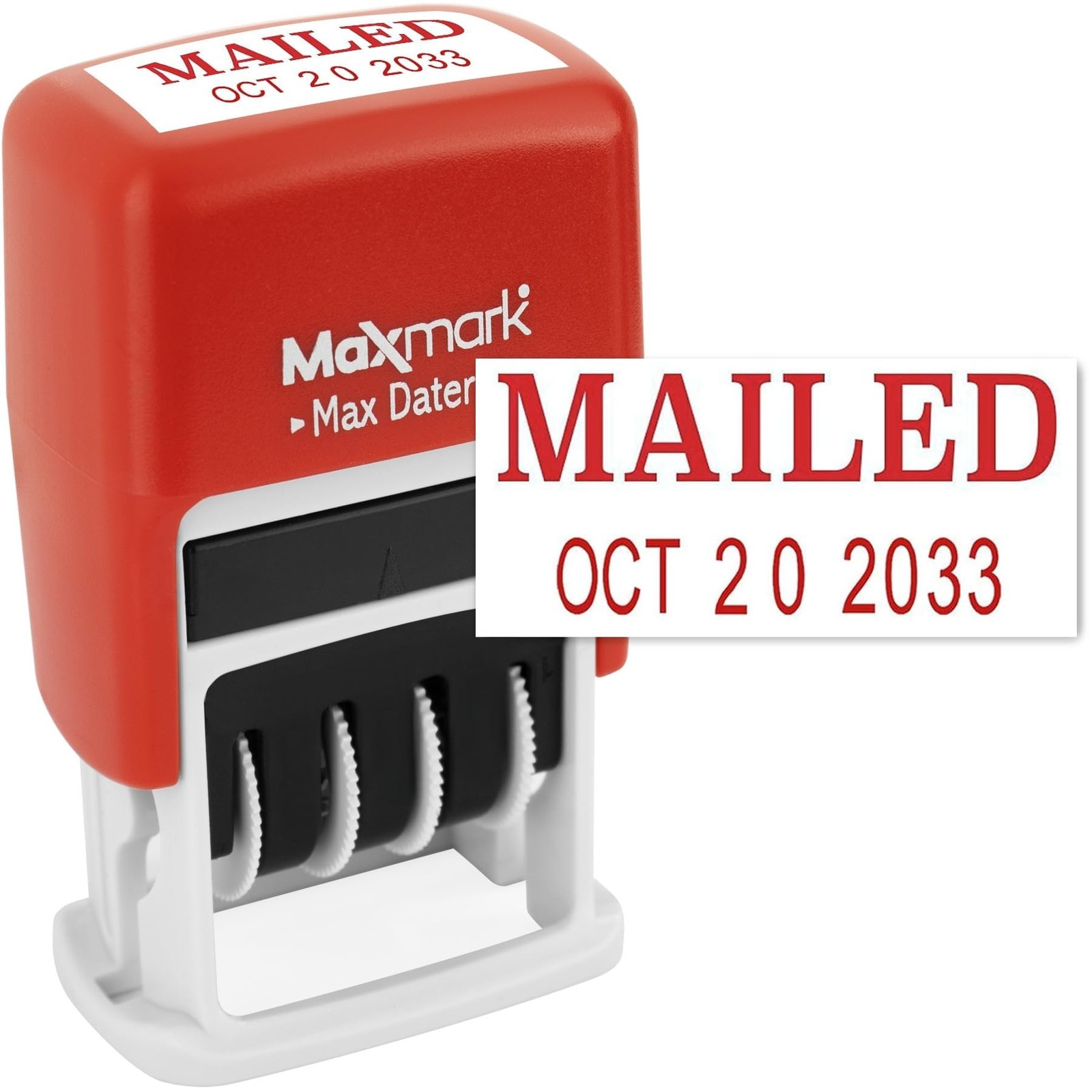 MaxMark Self-Inking Rubber Date Office Stamp with MAILED Phrase & Date - RED ...