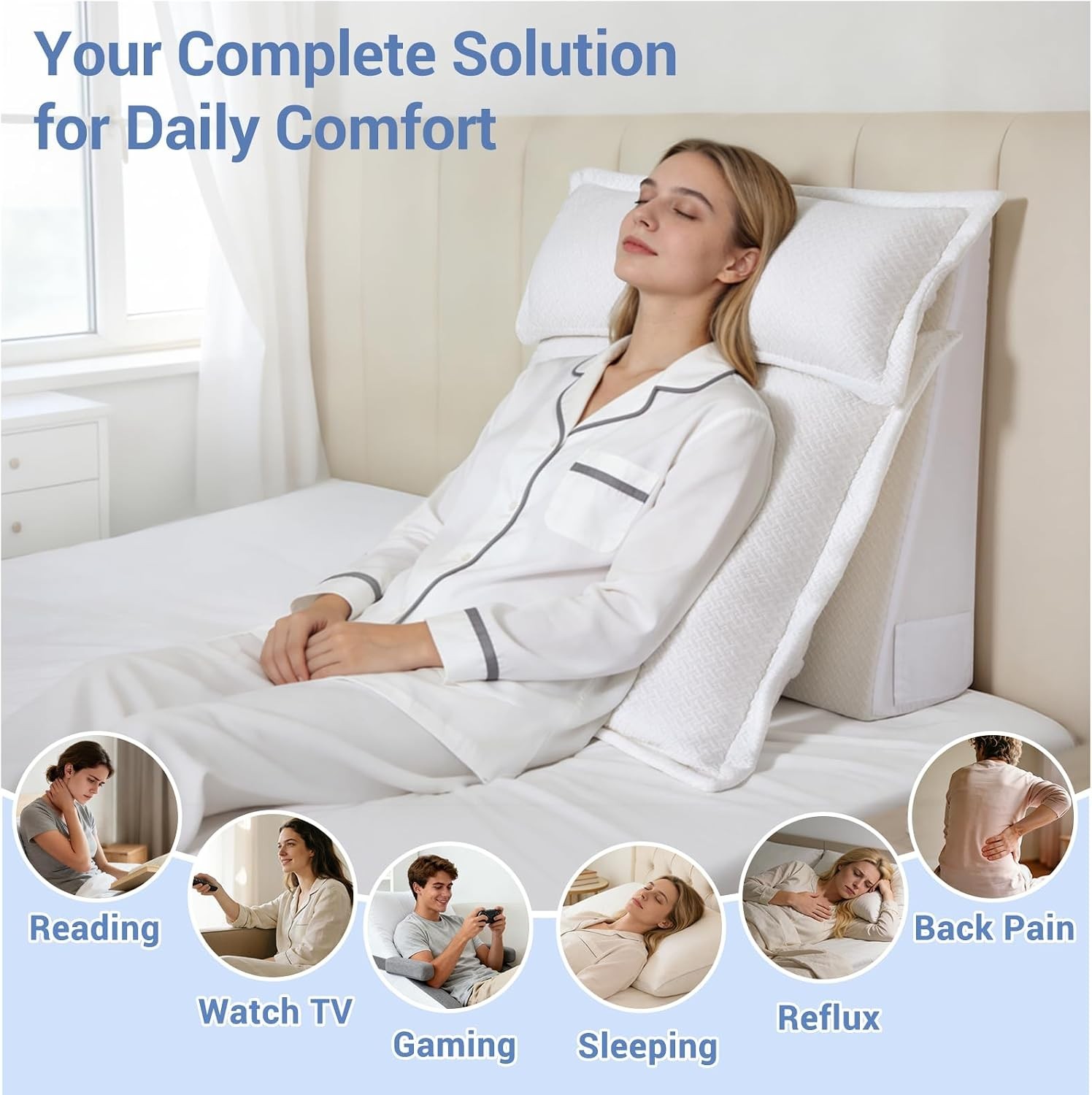 3PCS Bed Wedge Pillow Set for Sleeping, 10" Adjustable Triangle Pillow Wedges fo