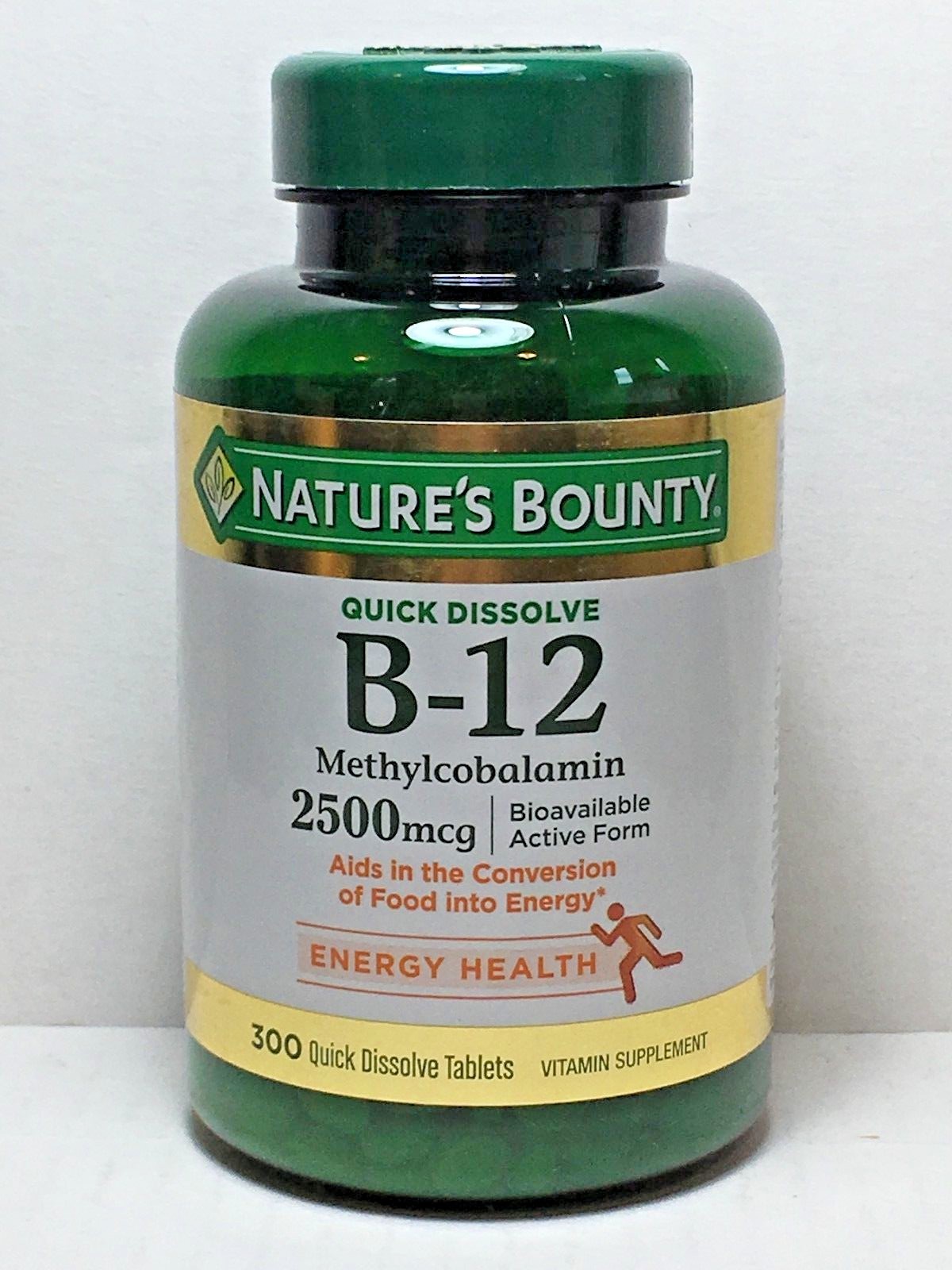 Nature's Bounty Sublingual Vitamin B-12 2500mcg 300 Tablets Cherry Flavor