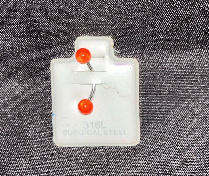 316L Surgical Steel Barbell Navel Belly Ring 1/2 Inch (Neon Orange)