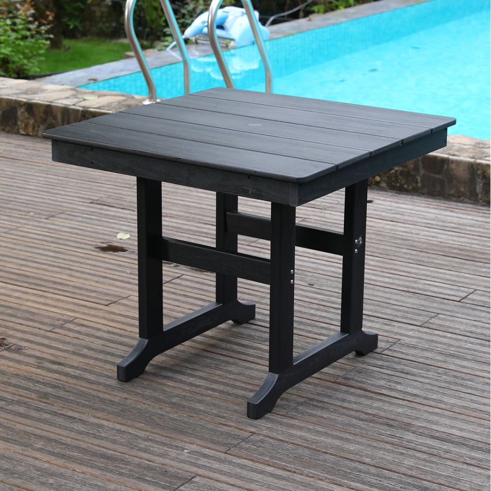 Outdoor Patio Dining Table w/ Umbrella Hole, HDPE, Weather Resistant