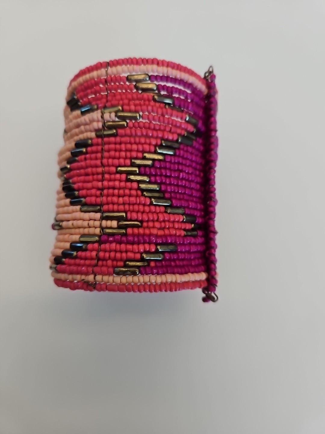 Woven Wire Bead Cuff Bracelet Pinks And Purples