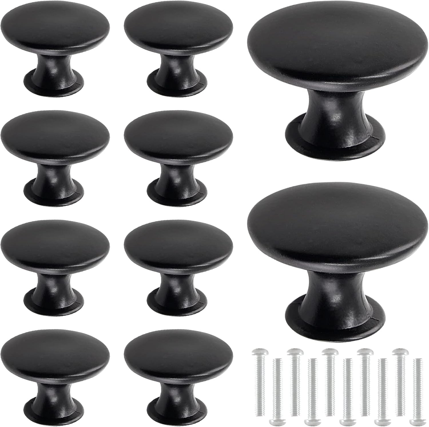 Zorfeter 10 Pcs Flat Black Cabinet Knobs Round