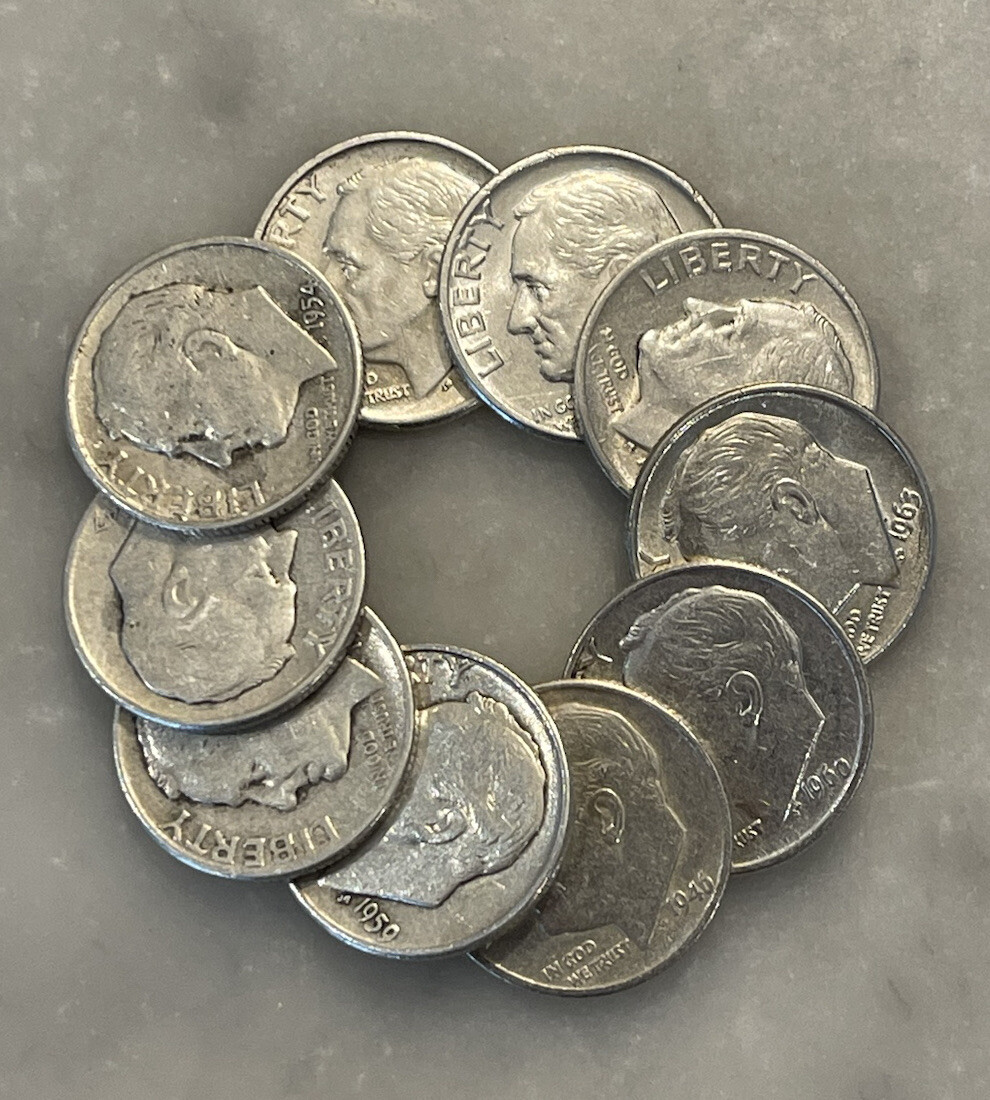 Lot of 10 Roosevelt Dimes 1946-1964 90% Silver CHOOSE HOW MANY LOTS OF 10 COINS!