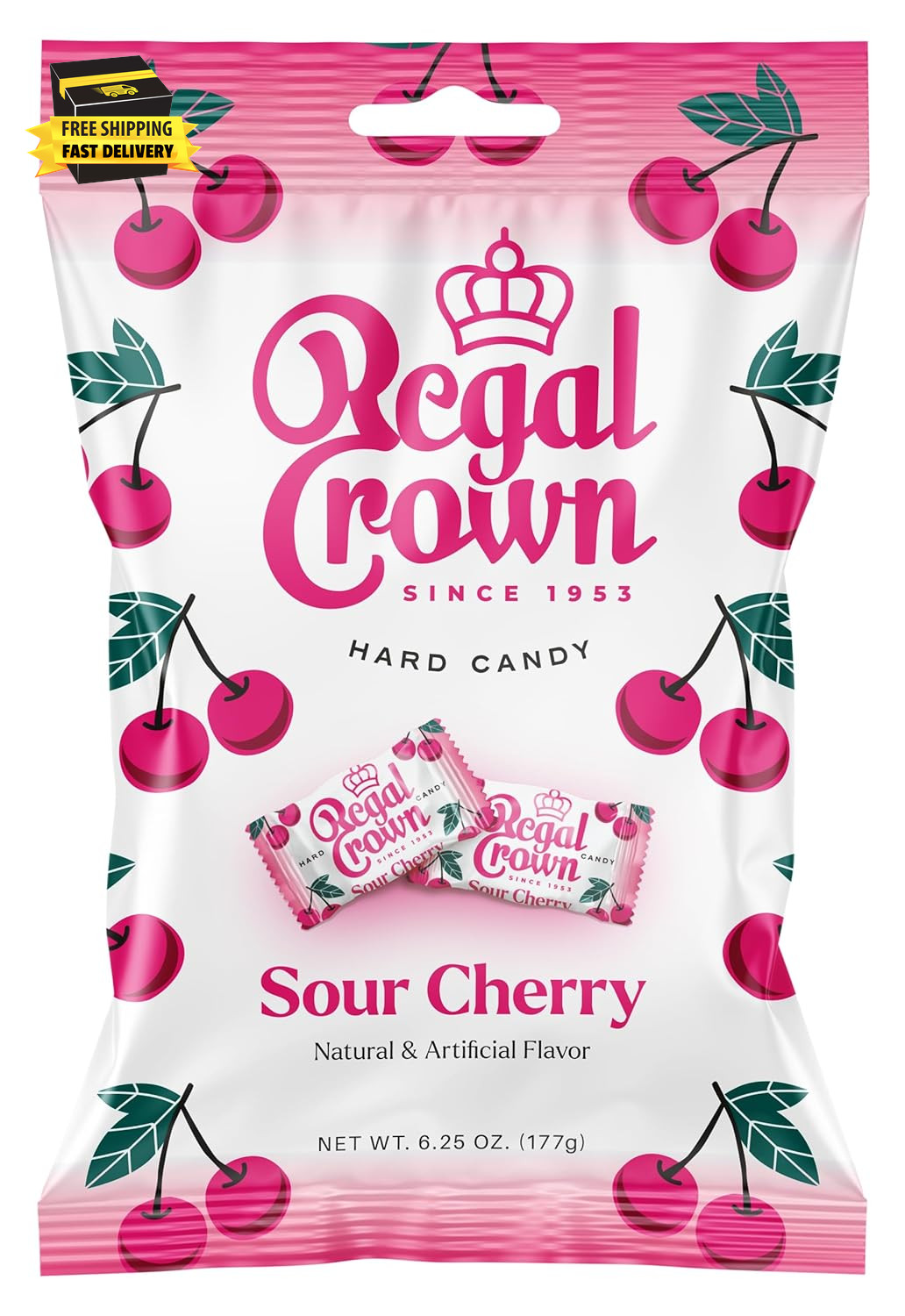 Regal Crown Sour Cherry, 6.25 Ounce Bag (Pack of 1), Individually Wrapped Hard S