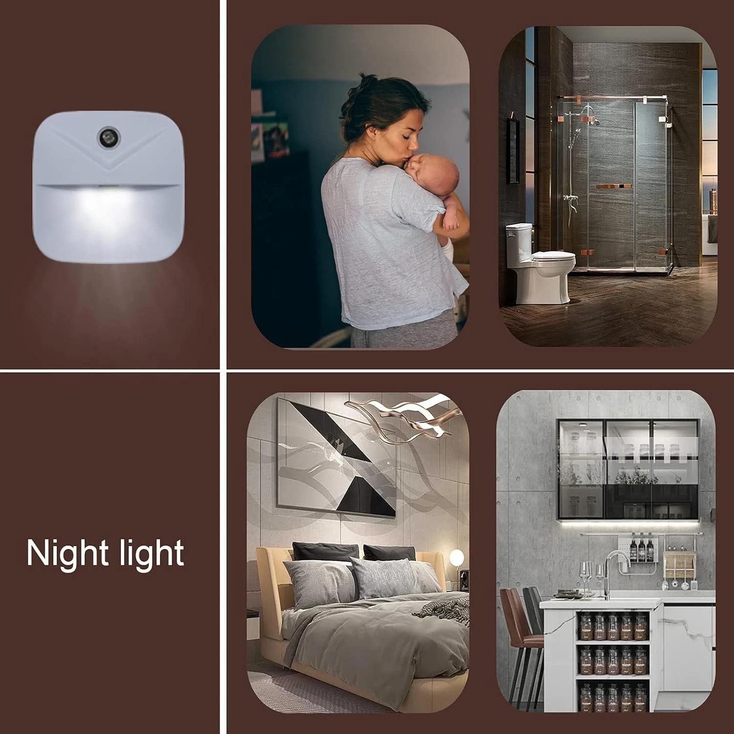 Plug-in Night Light LED Motion Sensor Activated Bathroom Kitchen Hallway 6-pack