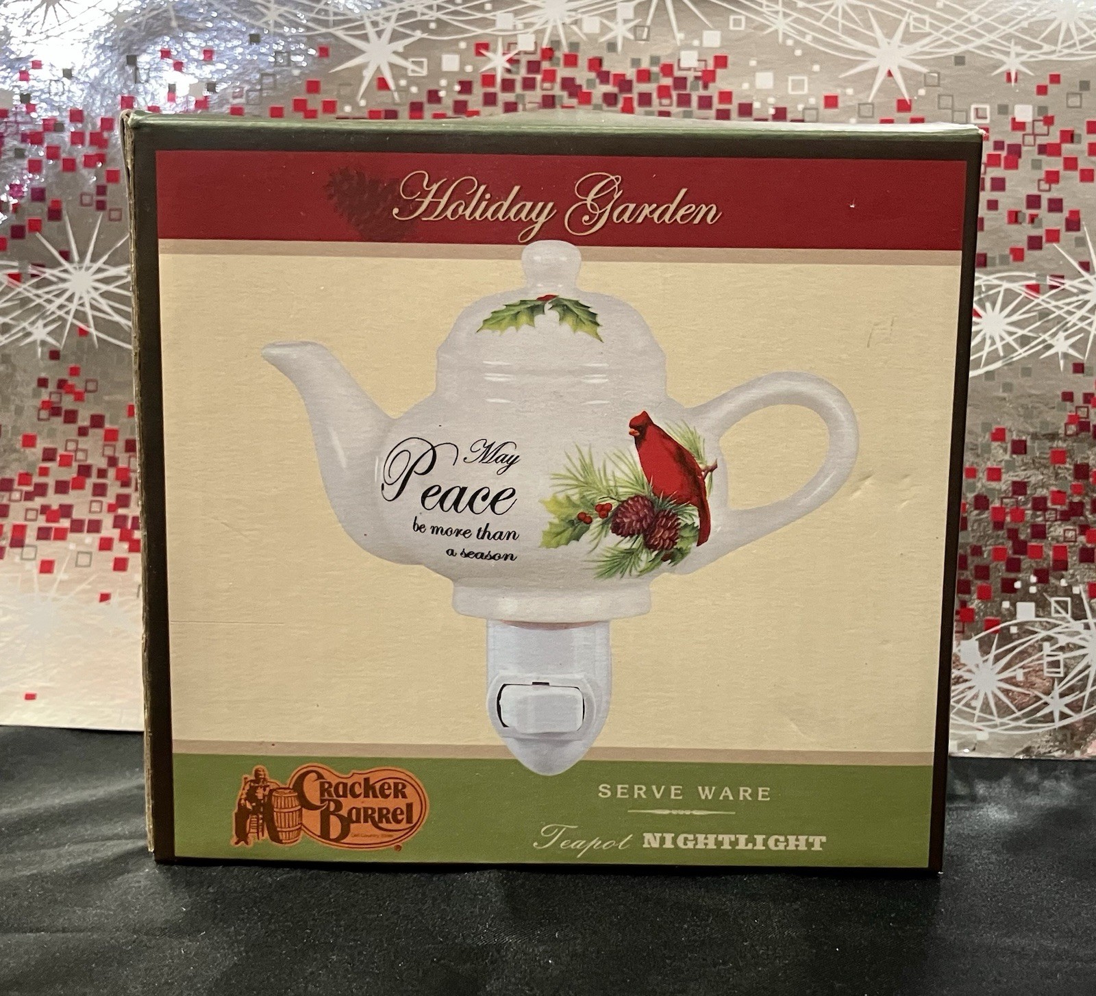 Cracker Barrel Season Of Peace Bird 🍀 CARDINAL TEAPOT NIGHT Light LAMP Garden