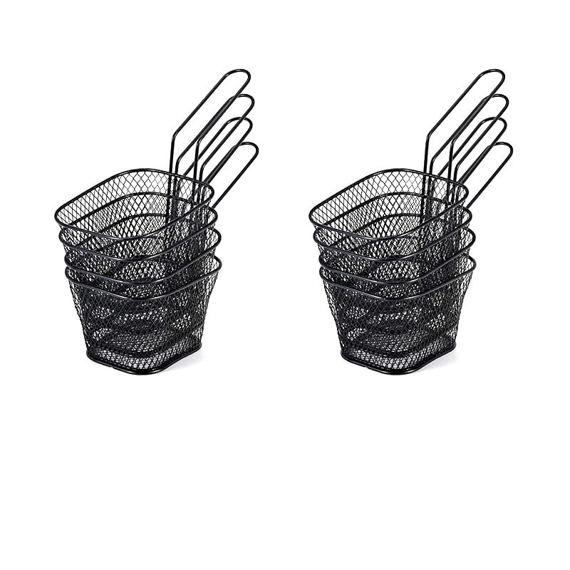 8 PCS Mini Square Fry Baskets French Fry Serving Black 4.1x3.3x2.6 Inch