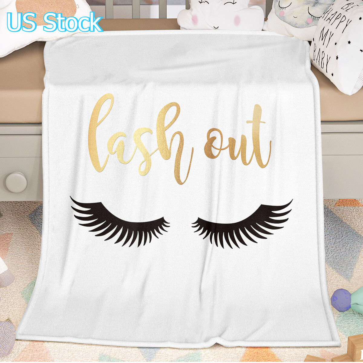 Soft Long Eyelashes Printed Flannel Fleece Throw Blanket Sofa Couch Bed 3 Sizes