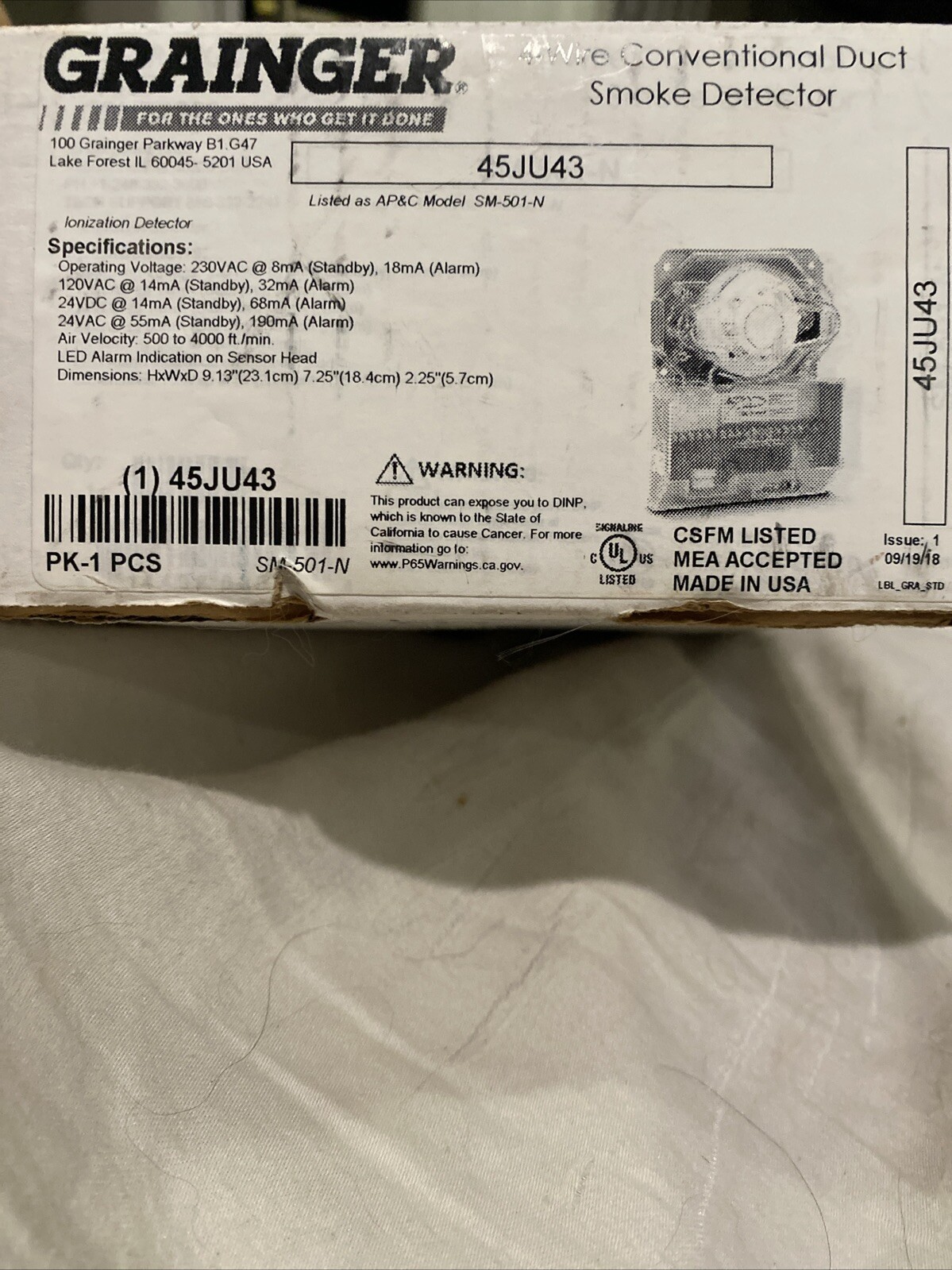 Grainger 4 Wire Conventional Duct Smoke Detector/ 45JU44