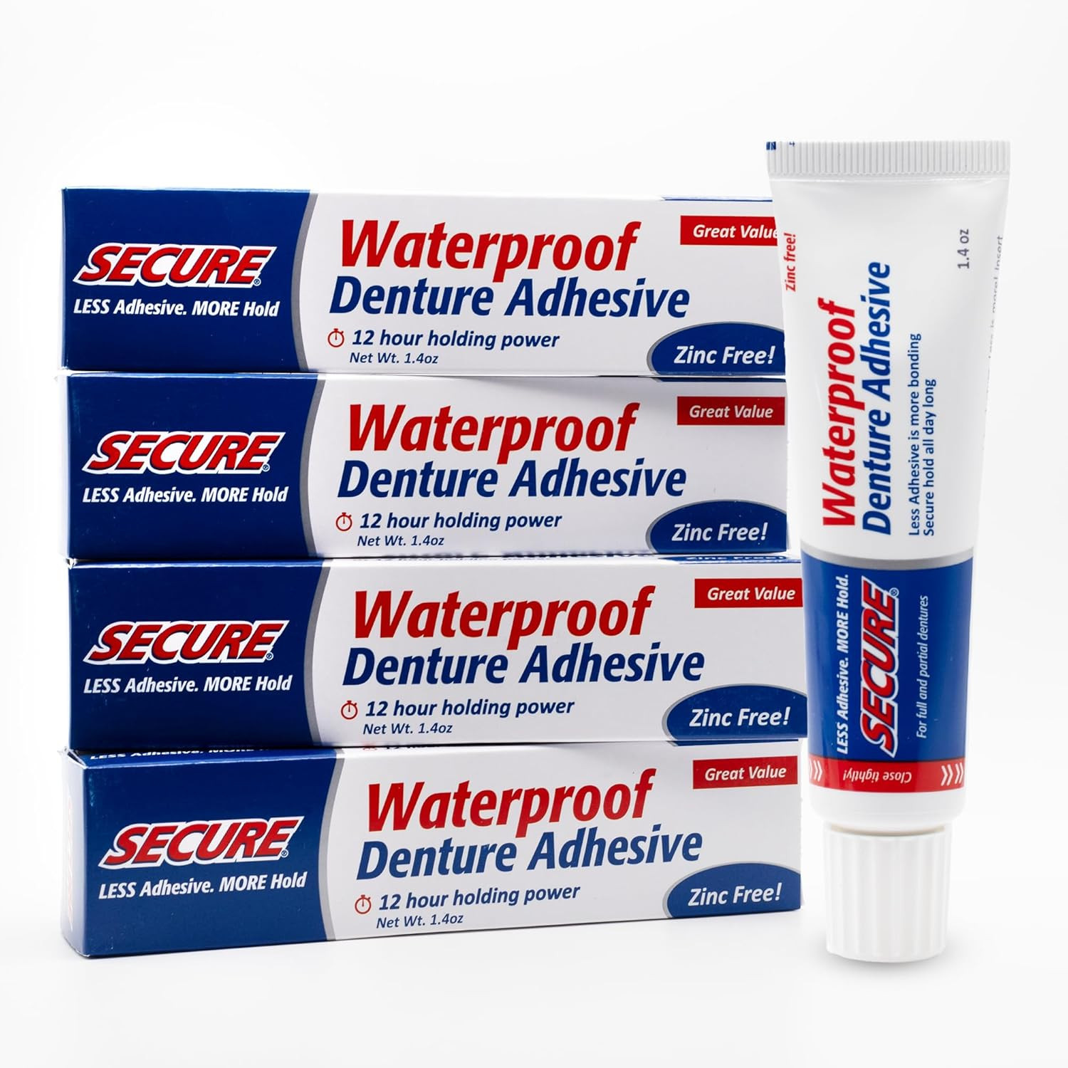 Denture Adhesive Cream for Uppers, Lowers & Partials – Waterproof Seal & Zinc Fr