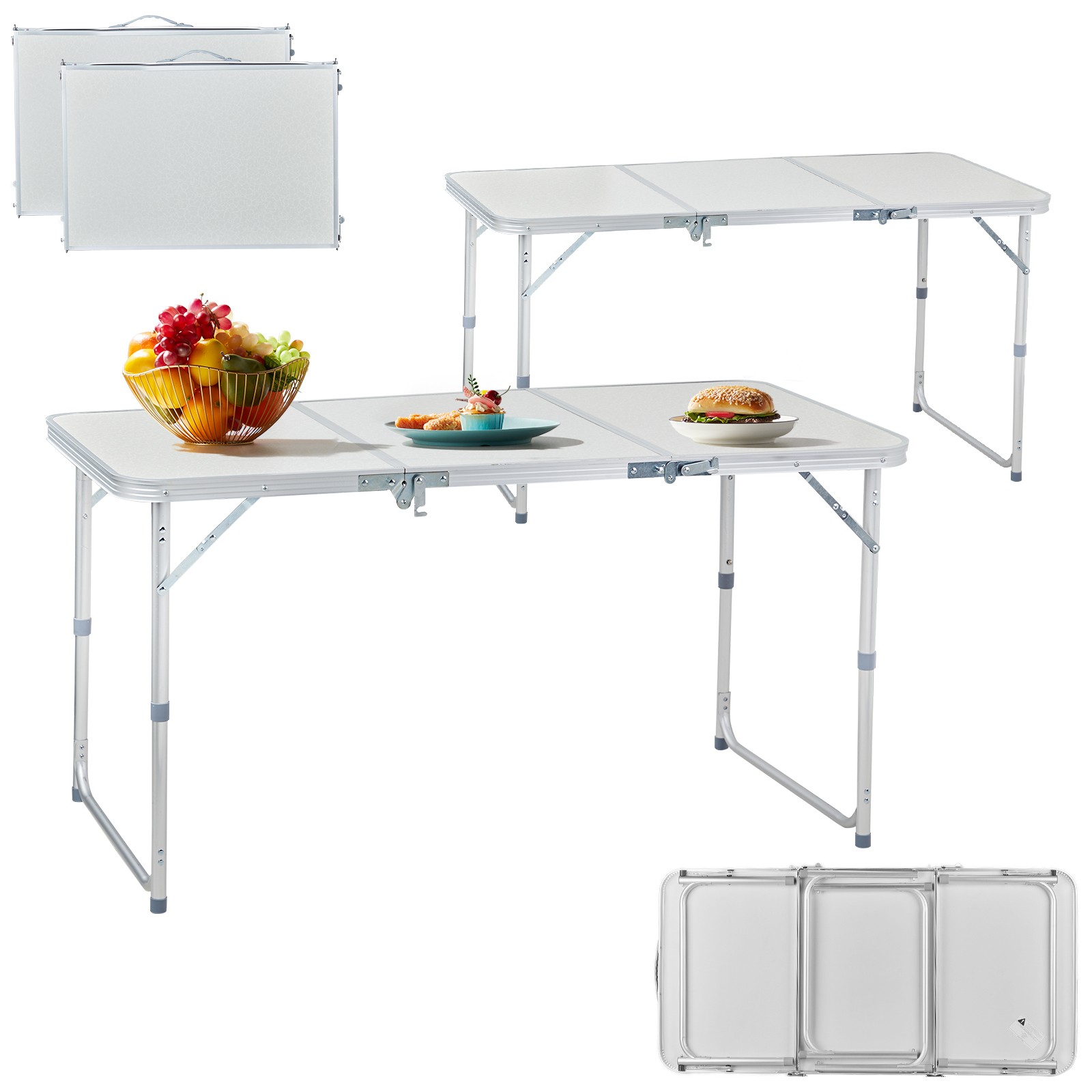 2 Pcs Aluminum Folding Table 4FT Portable Outdoor Picnic Camping Table,Adjust