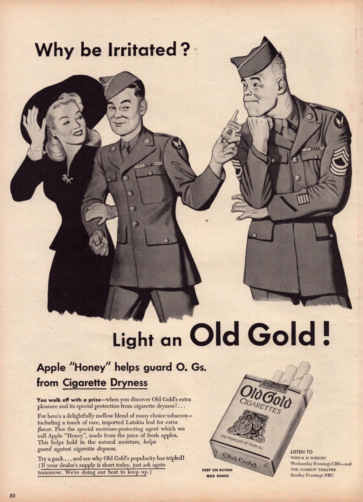 1945 Old Gold Cigarettes Print Ad WWII Jealous Soldier Pretty Woman US Army