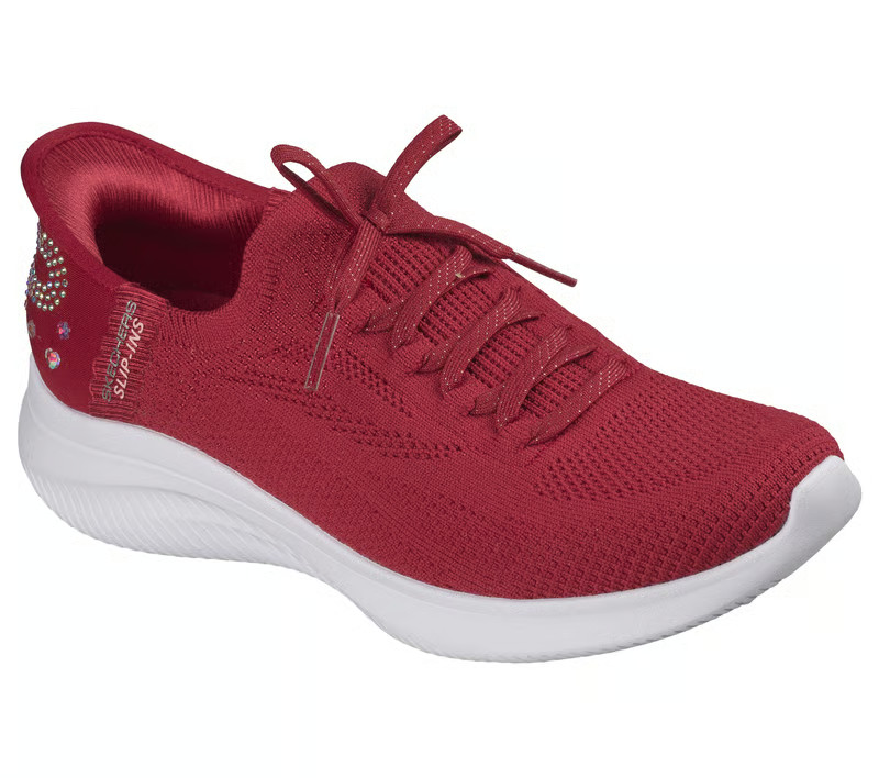 Skechers Slip Ins Women's Shoes Red Polished Charm Knit cushion Rhineston 150811