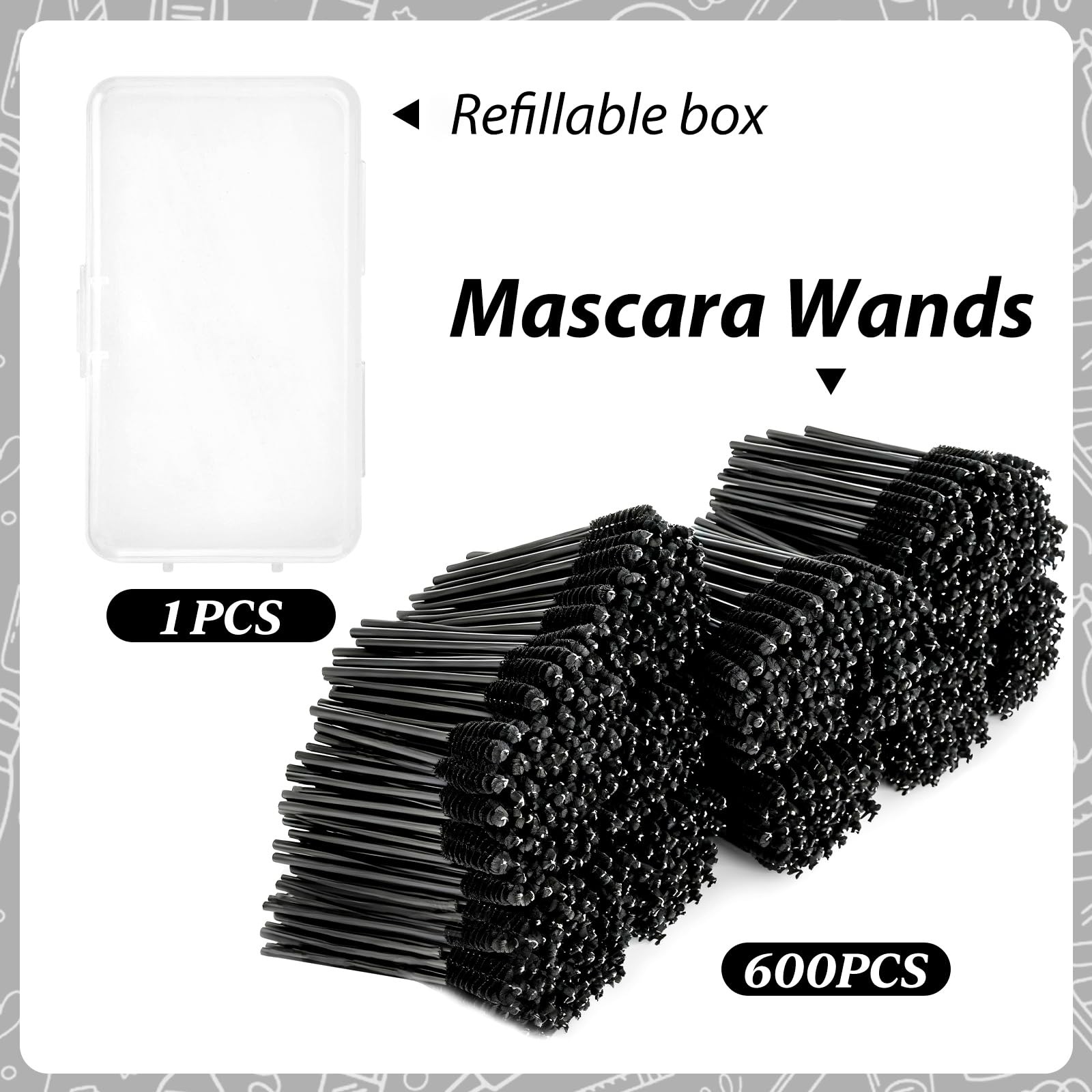 600-Pcs Disposable Mascara Wands Eyelash Brushes with Container for Extensions