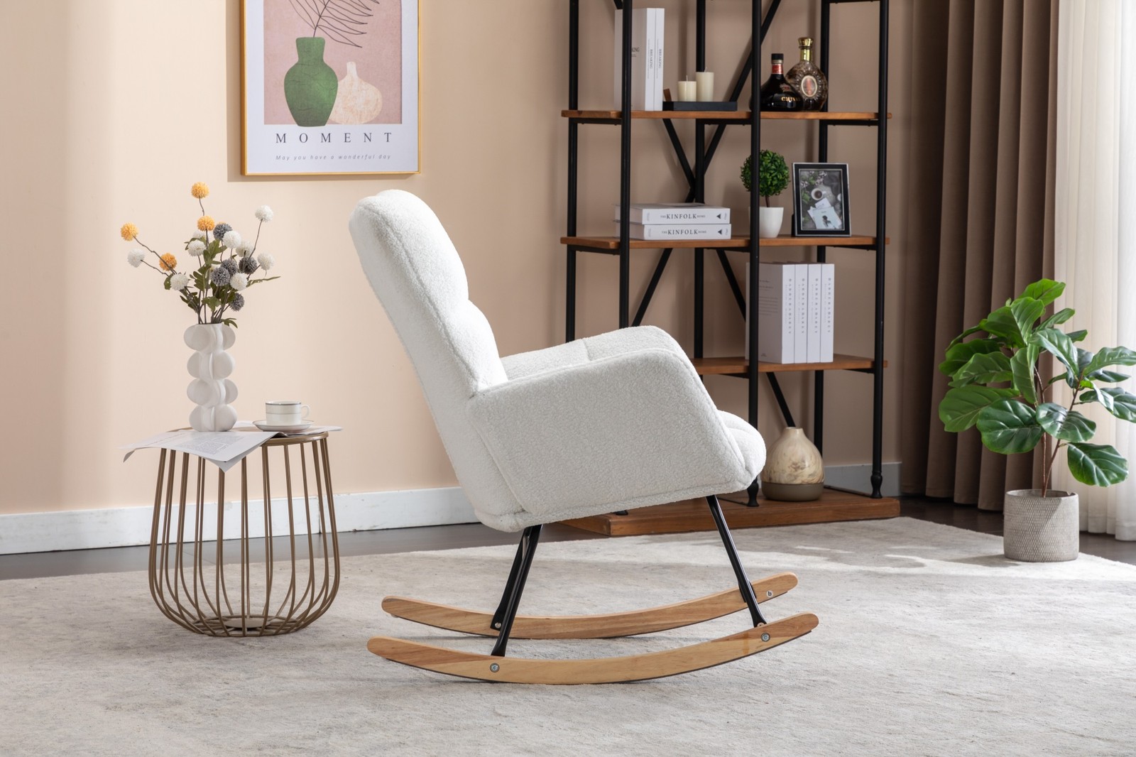 Teddy Fabric Rocking Glider Nursery Chair,Glider Rocker for Living Room Indoor