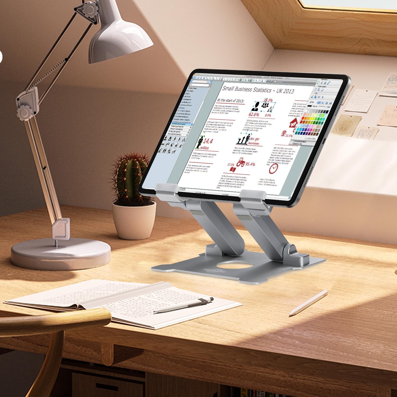 KABCON Quality Tablet Stand,Adjustable Foldable Large-Silver, Large-Silver