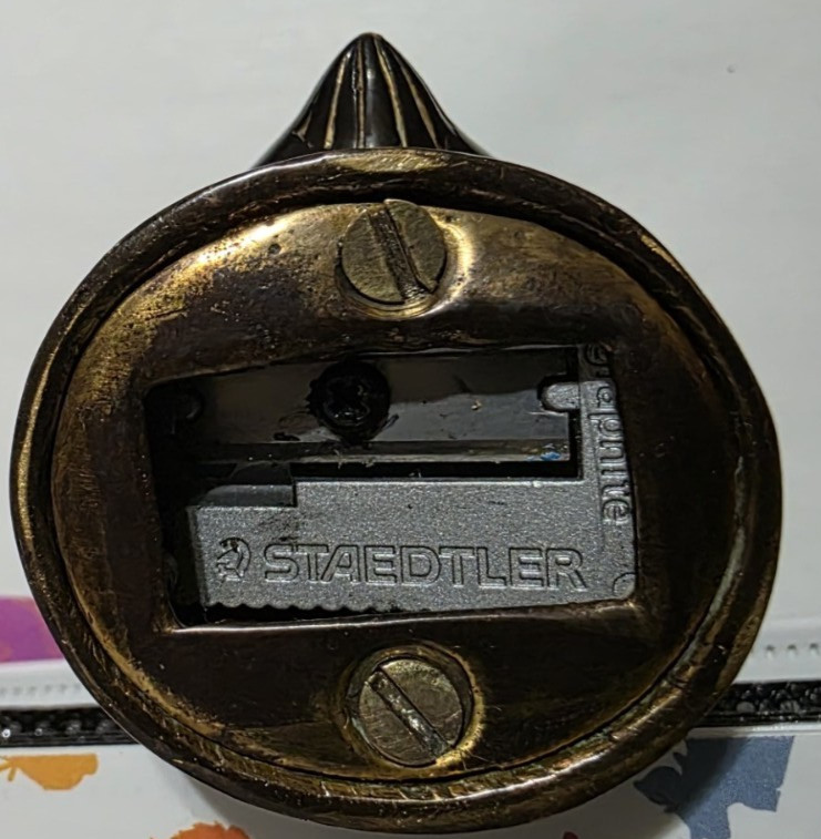 German Pencil Sharpener SOLID BRASS Executive Desktop PAPER WEIGHT. 12OZ BRASS.
