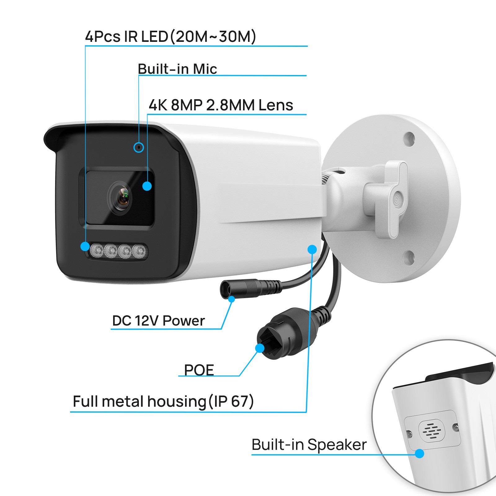 6PCS/SET VIKYLIN 8MP 4K IR Bullet Security Camera Motion Detection Built-in MIC