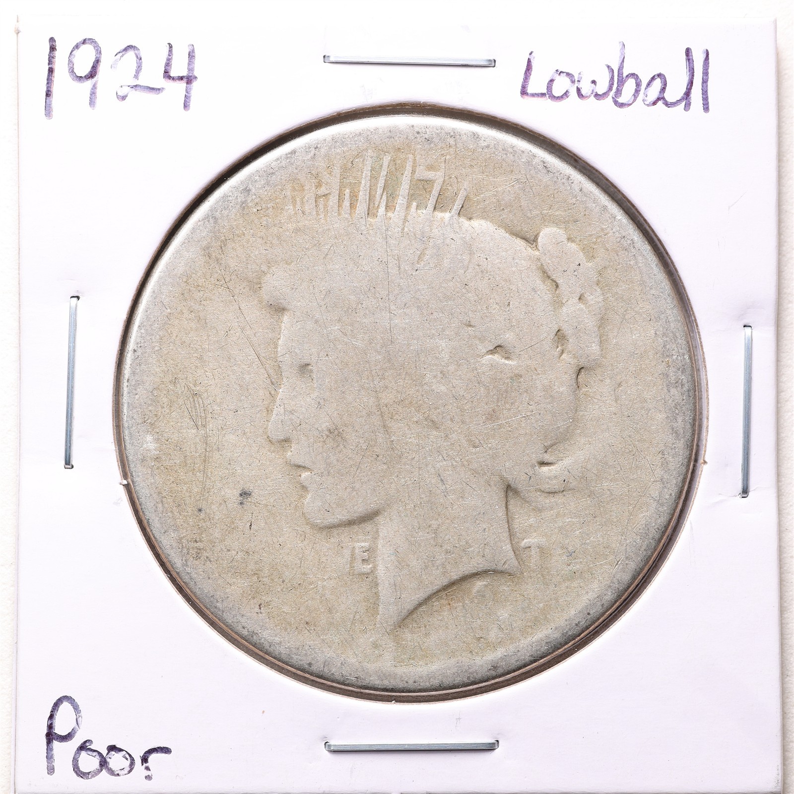 1924 $1 Peace Silver Dollar in Poor Condition #7452 "Lowball"