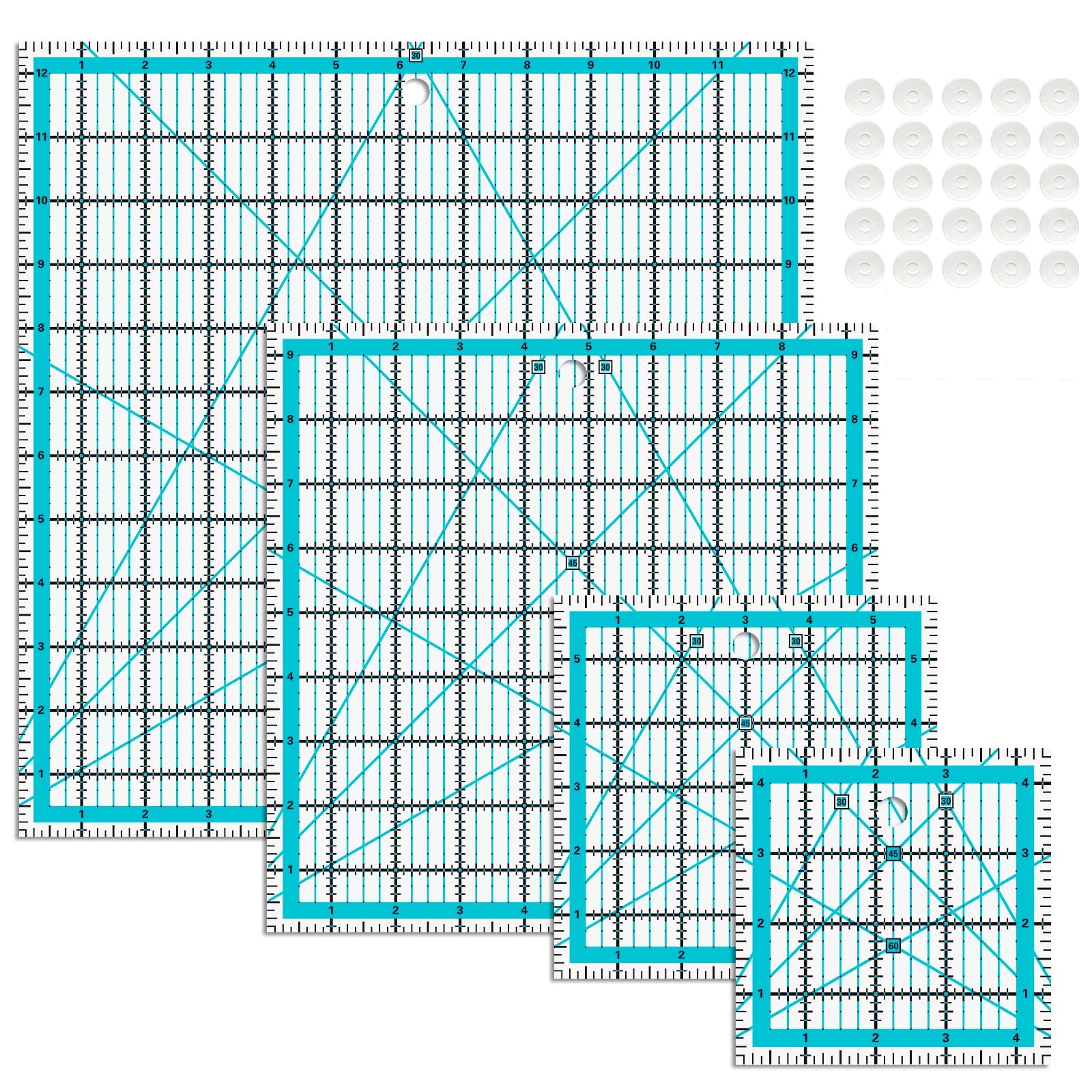 VPVPV 4 Piece Quilting Ruler,Acrylic Square Ruler,Quilting Blue-4