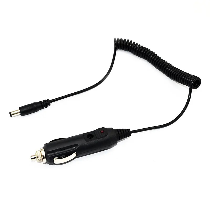 DC 12V Car Charger Charging Cable Spring Cord Line 1.5M Black LED Indicator