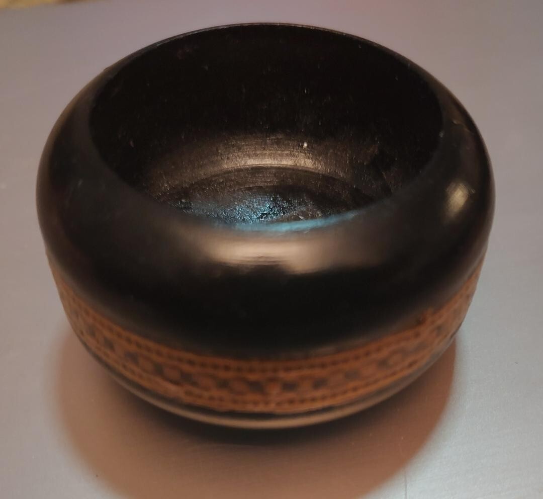 black round wooden jewerly trinket holder