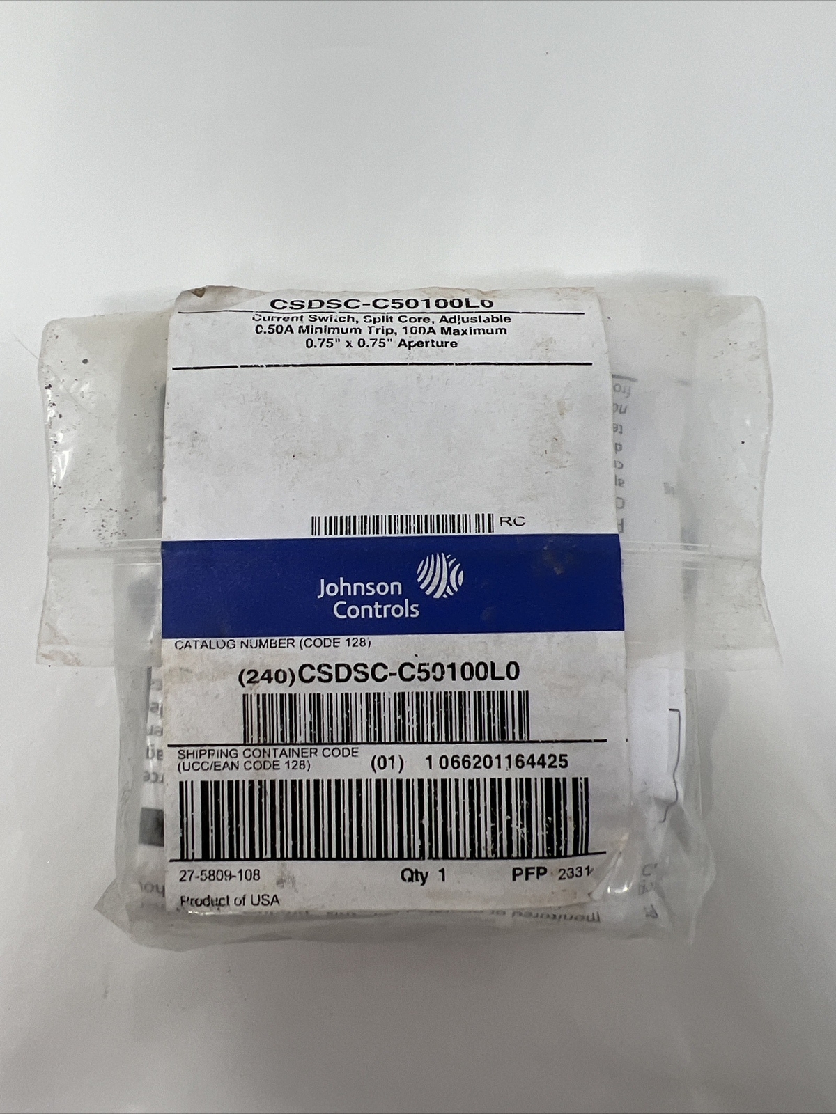Johnson Controls CSDSC-C50100L0 Current Sensing Relay; 0.50-10A; Self Powered