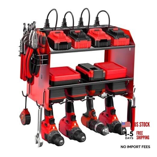 Power Tool Organizer Wall Mount with 3 Layers,4 Slots With Charging Station