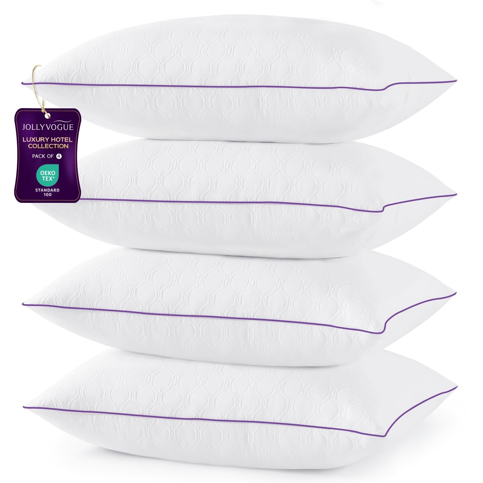 JOLLYVOGUE Pillows Queen Size Set of 4, Bed Pillow for Side, Queen, White