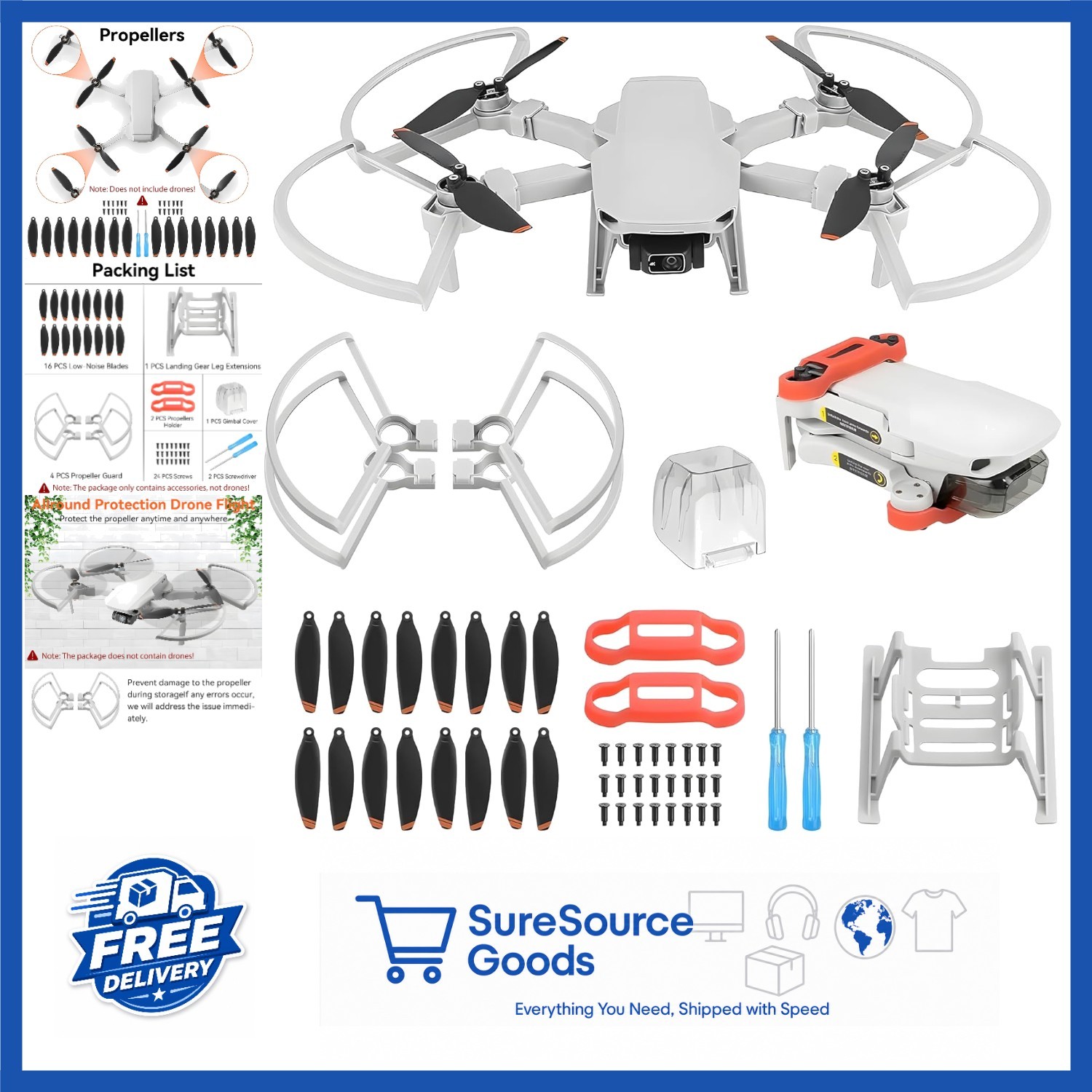 DJI Mini 2 Series Drone Accessories 24 Pcs Low-Noise Propellers & Gimbal Cover