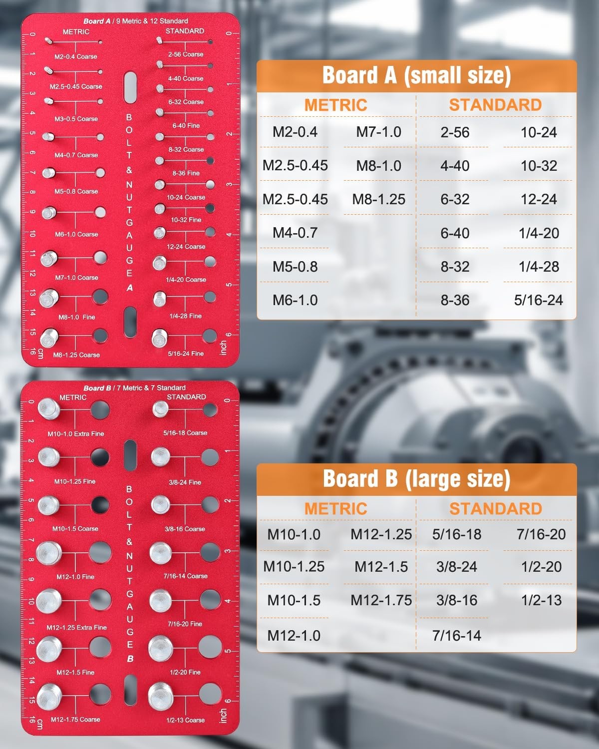 Thread Checker, Nut and Bolt Thread Checker with 19 Standard and 16 Metric Sizes