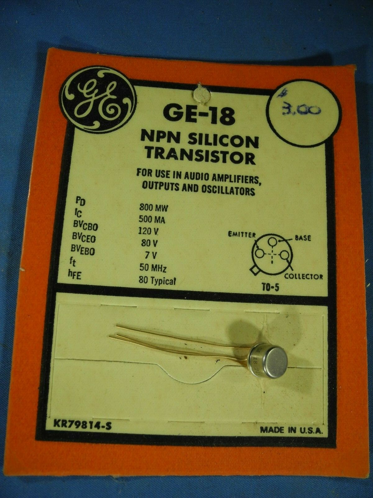 NOS Vintage  GE-18 Si NPN IN ORIGINAL PACKAGE! (FREE & FAST SHIPPING!)
