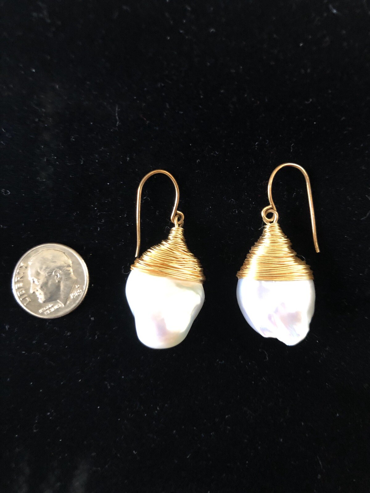 Handmade Pearl Wire Earring Goldtone NEW FREE SHIP