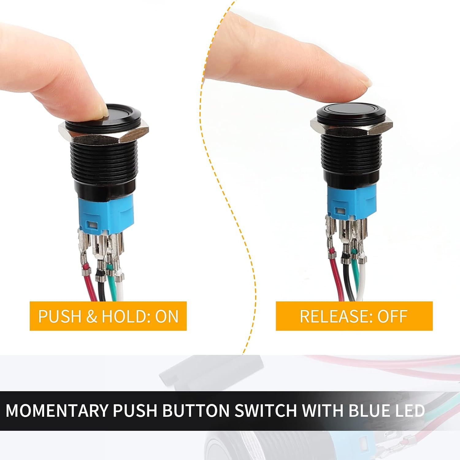 16Mm Computer Case DIY Boot Reset Button, Metal Momentary Switch, Blue LED Light