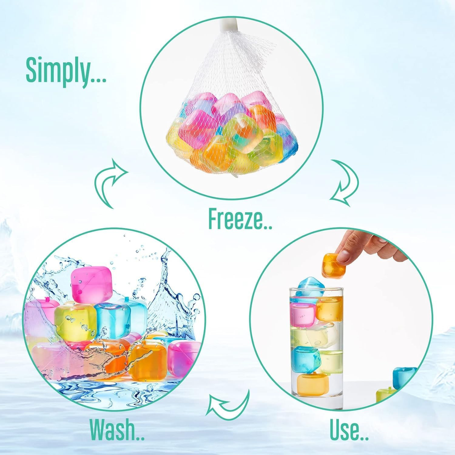 60Pcs Reusable Ice Cubes - Colorful Plastic, Non-Diluting Square Cubes for Drink